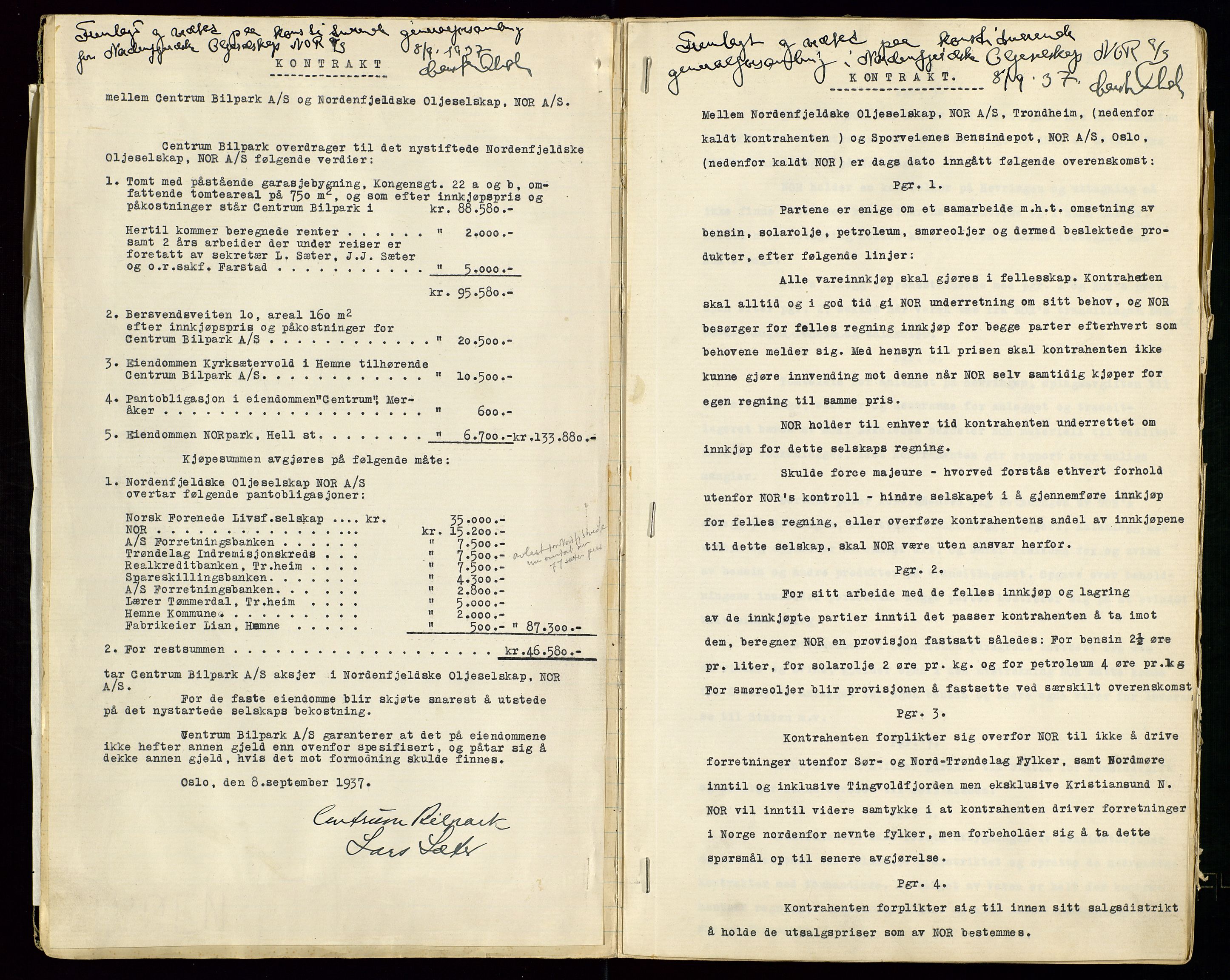 PA 1519 - Nordenfjeldske Oljeselskap, NOR A/S, AV/SAST-A-101924/A/L0001: Styreprotokoll, 1937-1962, p. 6