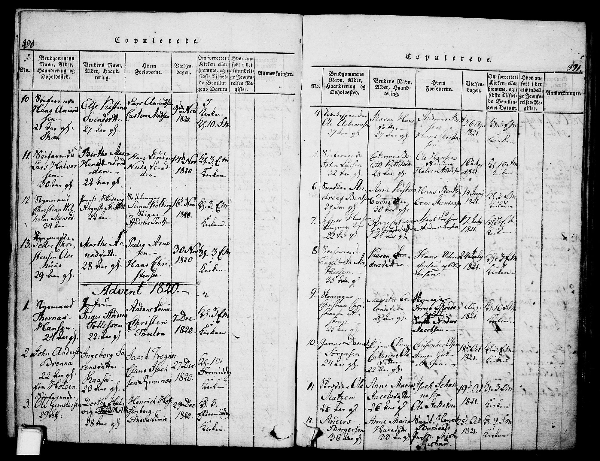 Skien kirkebøker, AV/SAKO-A-302/G/Ga/L0002: Parish register (copy) no. 2, 1814-1842, p. 390-391