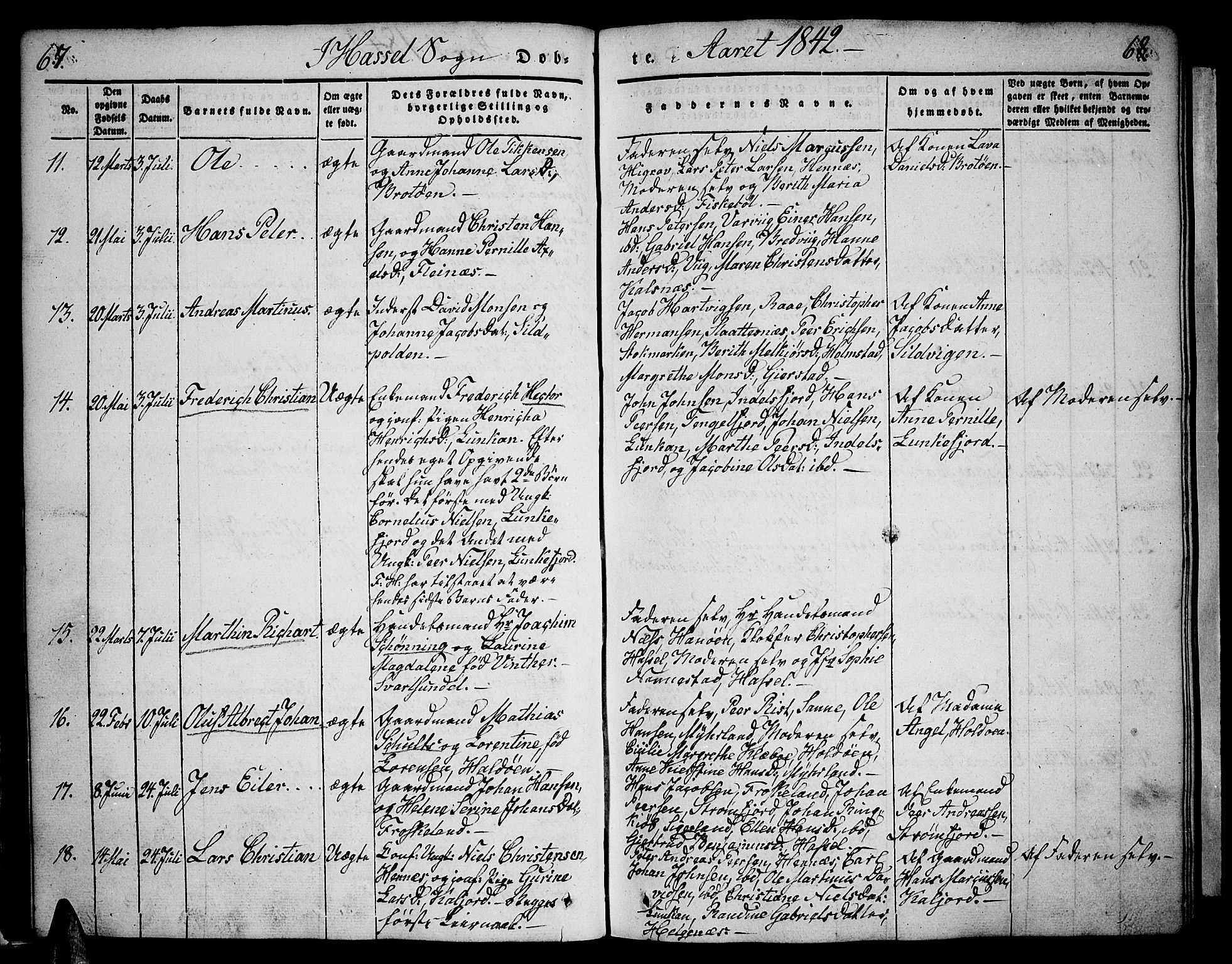 Ministerialprotokoller, klokkerbøker og fødselsregistre - Nordland, AV/SAT-A-1459/888/L1239: Parish register (official) no. 888A06 /1, 1837-1849, p. 67-68