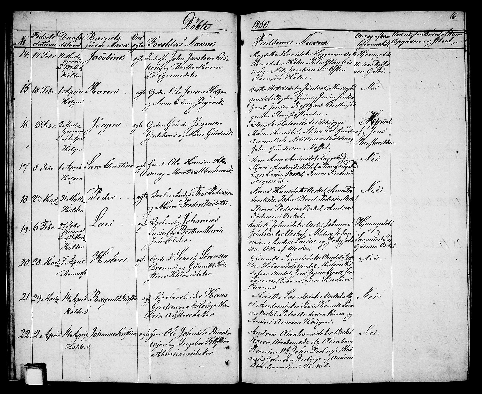 Holla kirkebøker, AV/SAKO-A-272/G/Ga/L0003: Parish register (copy) no. I 3, 1849-1866, p. 16