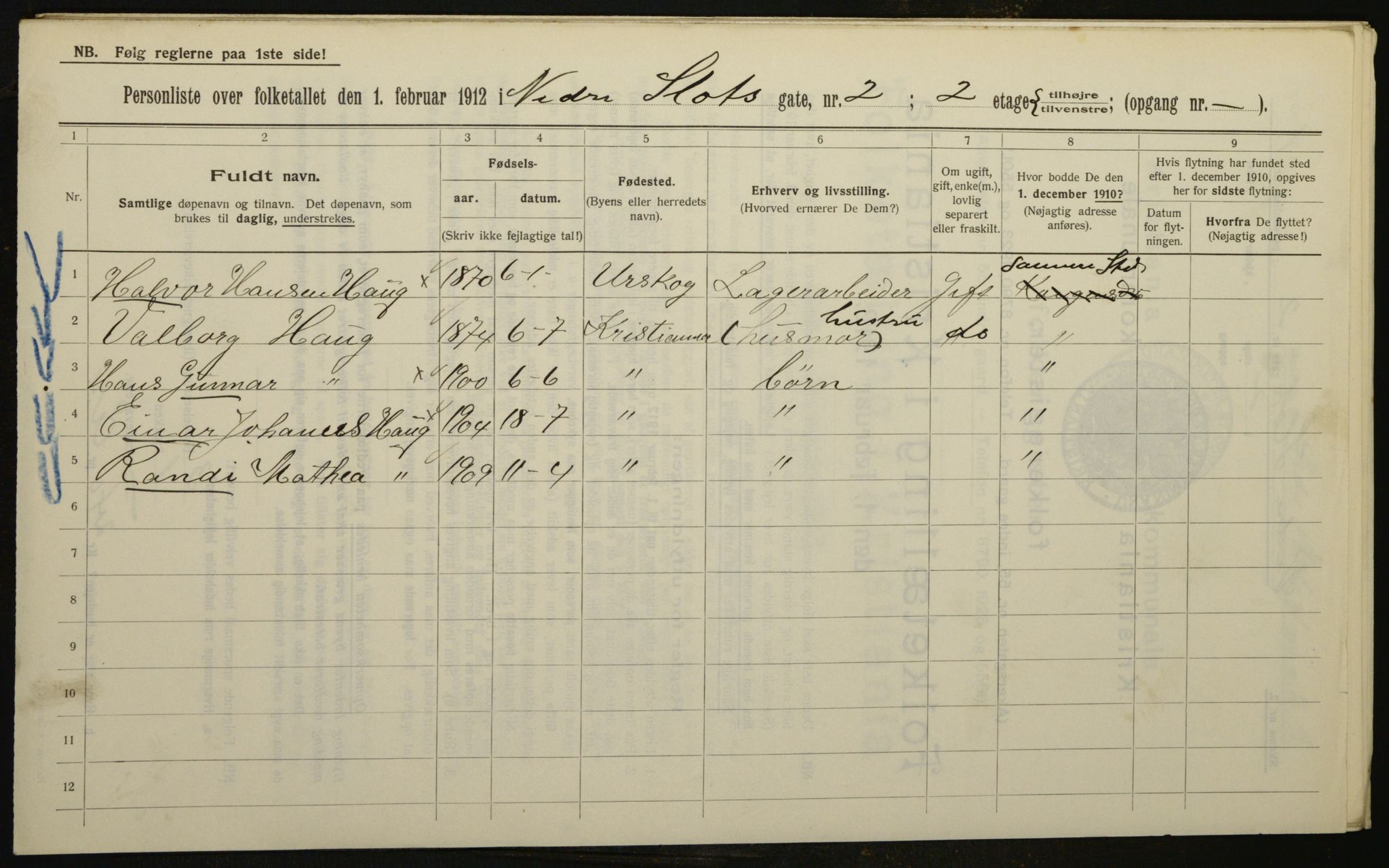 OBA, Municipal Census 1912 for Kristiania, 1912, p. 70021