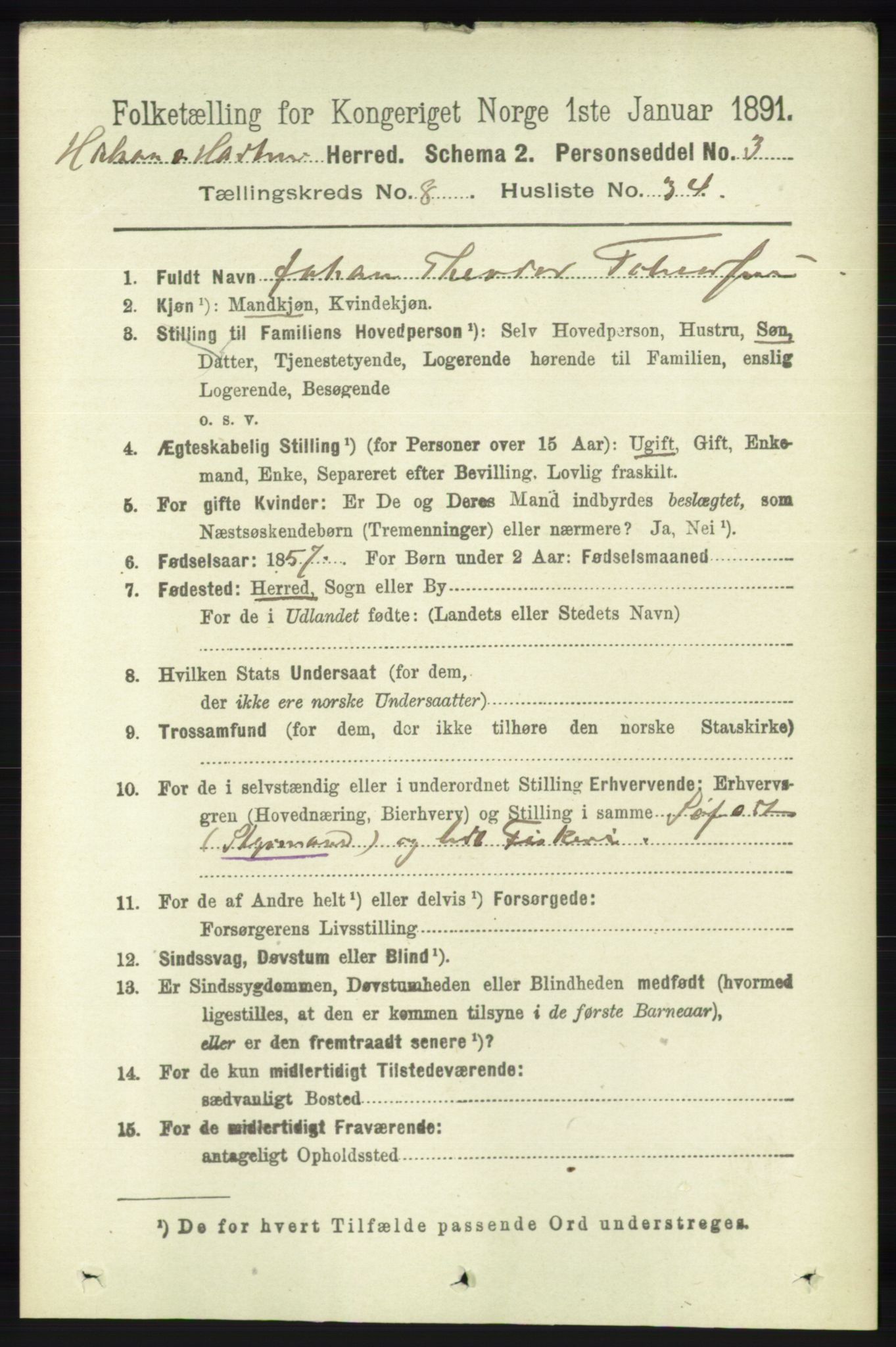 RA, 1891 census for 1019 Halse og Harkmark, 1891, p. 3430