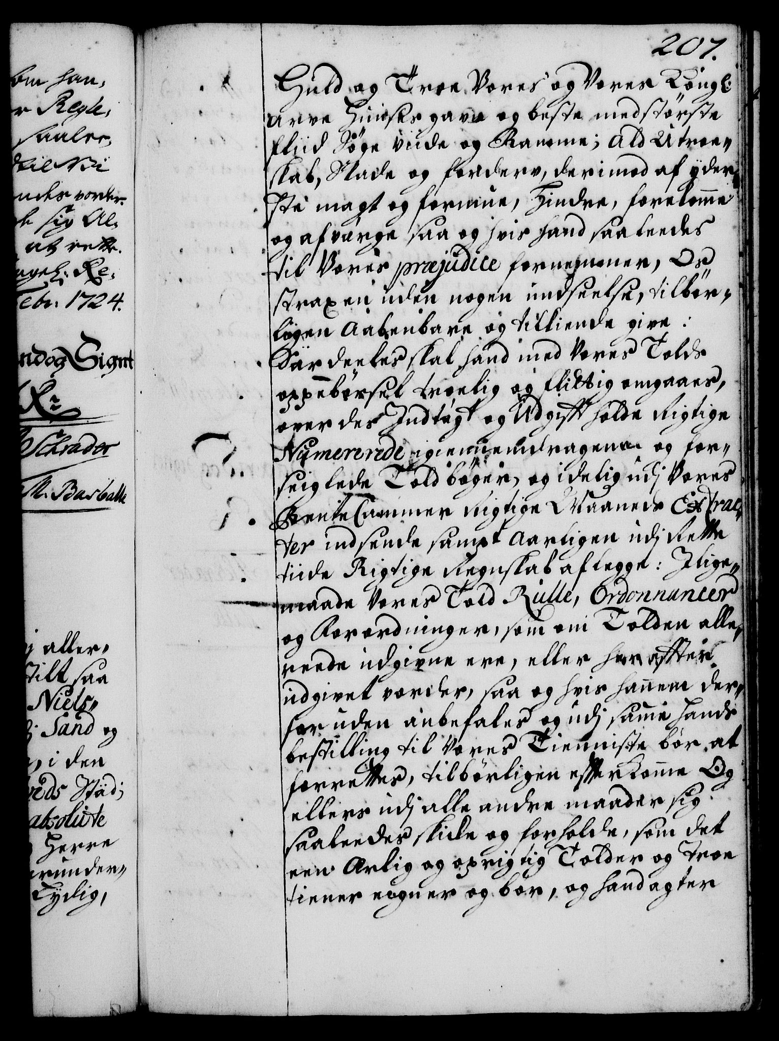 Rentekammeret, Kammerkanselliet, RA/EA-3111/G/Gg/Gge/L0001: Norsk bestallingsprotokoll med register (merket RK 53.25), 1720-1730, p. 207