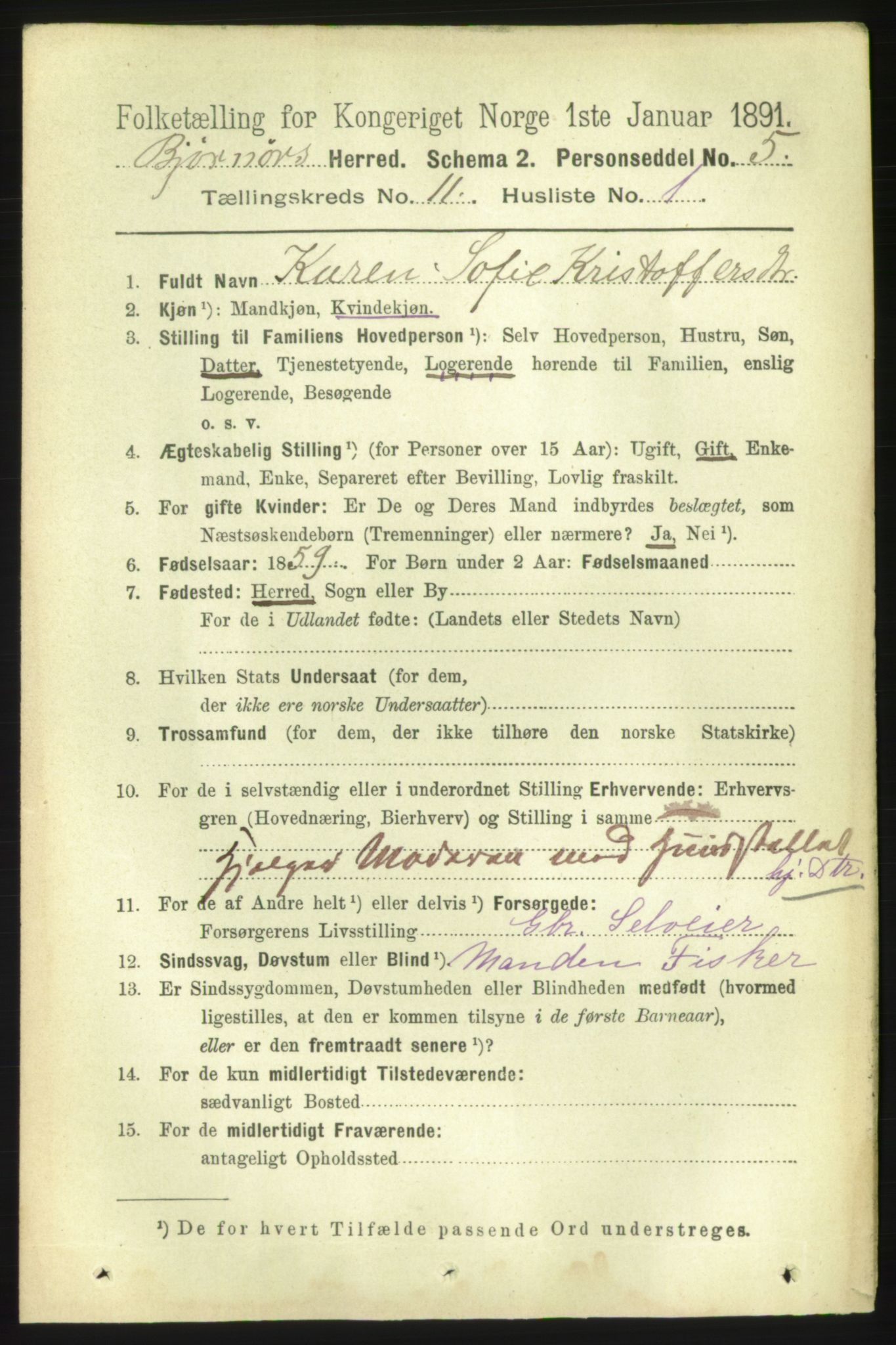 RA, 1891 census for 1632 Bjørnør, 1891, p. 4665