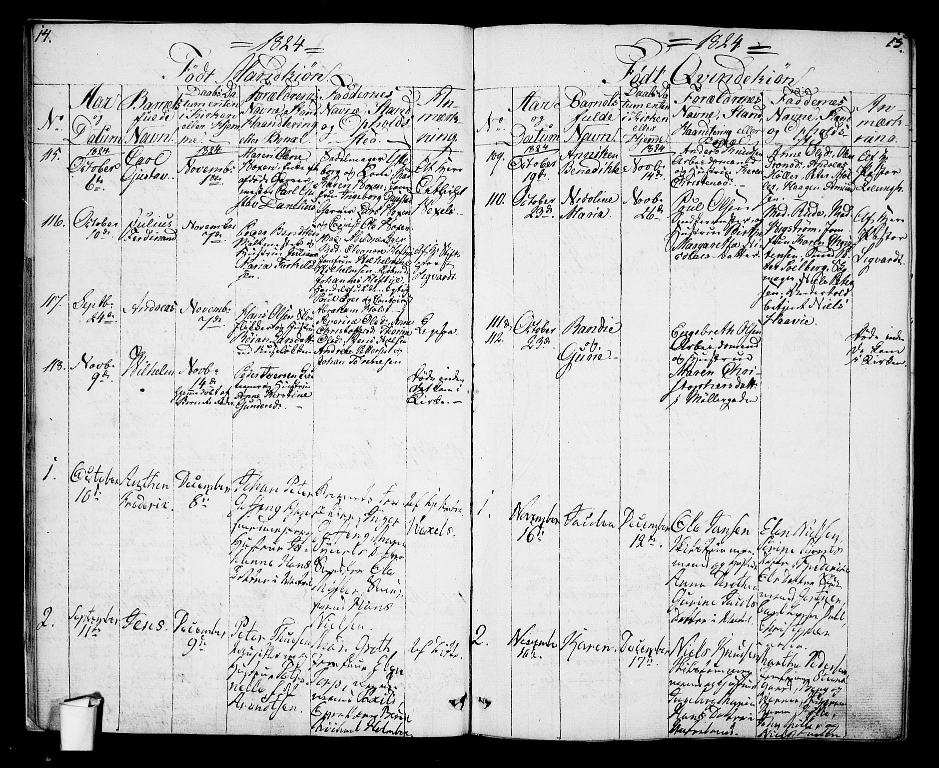 Oslo domkirke Kirkebøker, AV/SAO-A-10752/G/Ga/L0003: Parish register (copy) no. 3, 1823-1825, p. 14-15