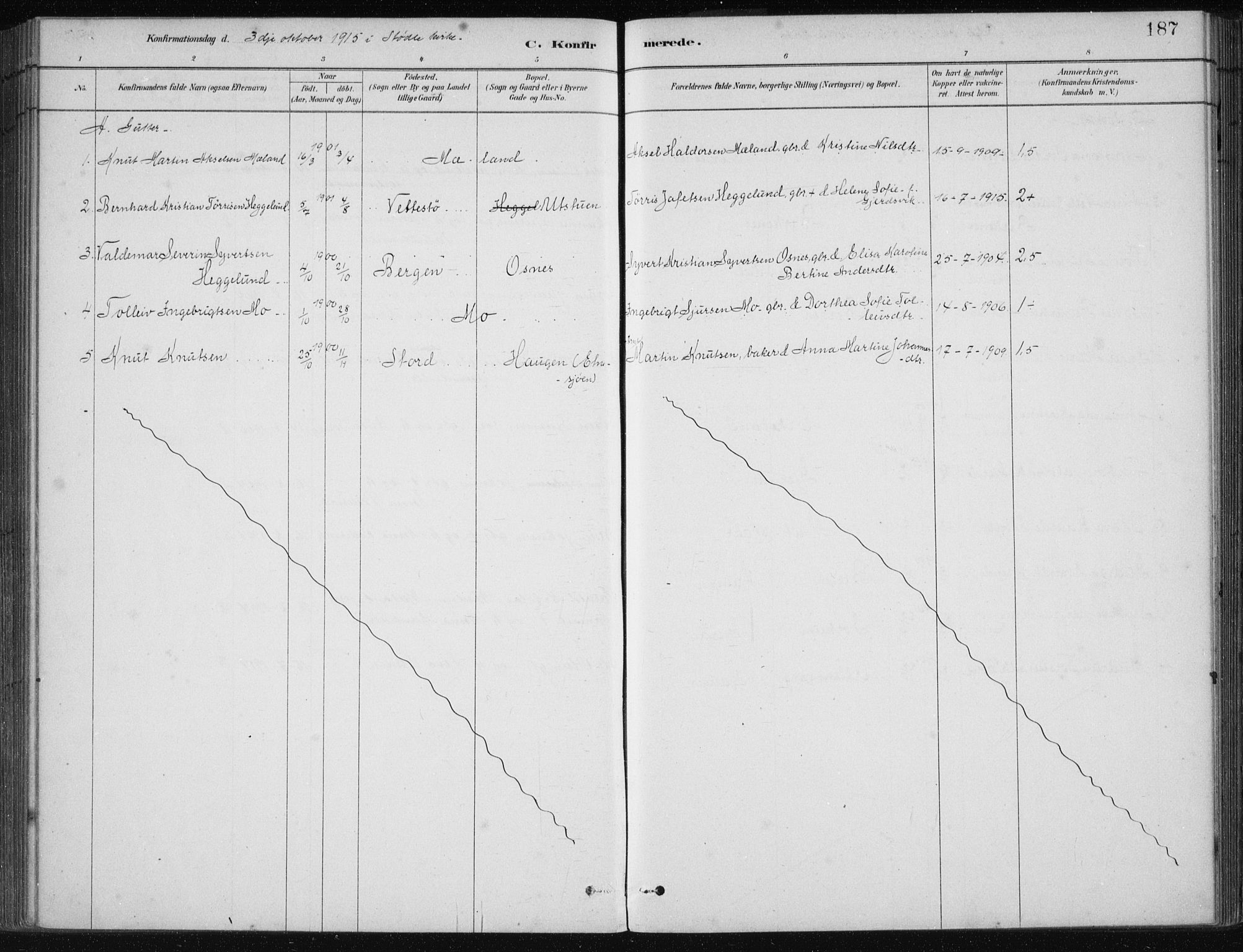 Etne sokneprestembete, AV/SAB-A-75001/H/Haa: Parish register (official) no. C  1, 1879-1919, p. 187