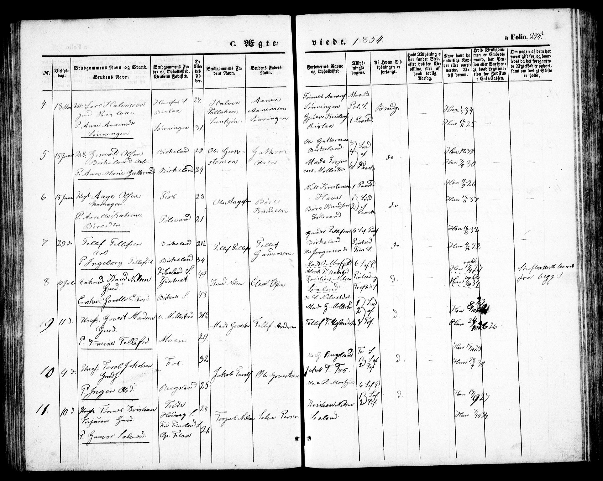 Birkenes sokneprestkontor, AV/SAK-1111-0004/F/Fb/L0002: Parish register (copy) no. B 2, 1849-1876, p. 275