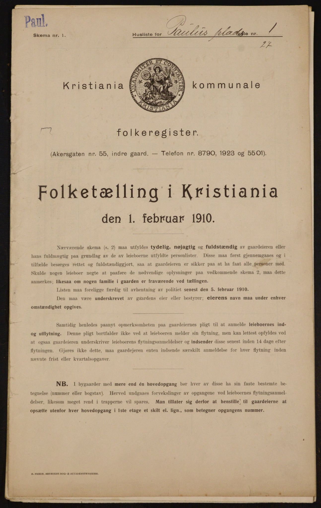 OBA, Municipal Census 1910 for Kristiania, 1910, p. 75477