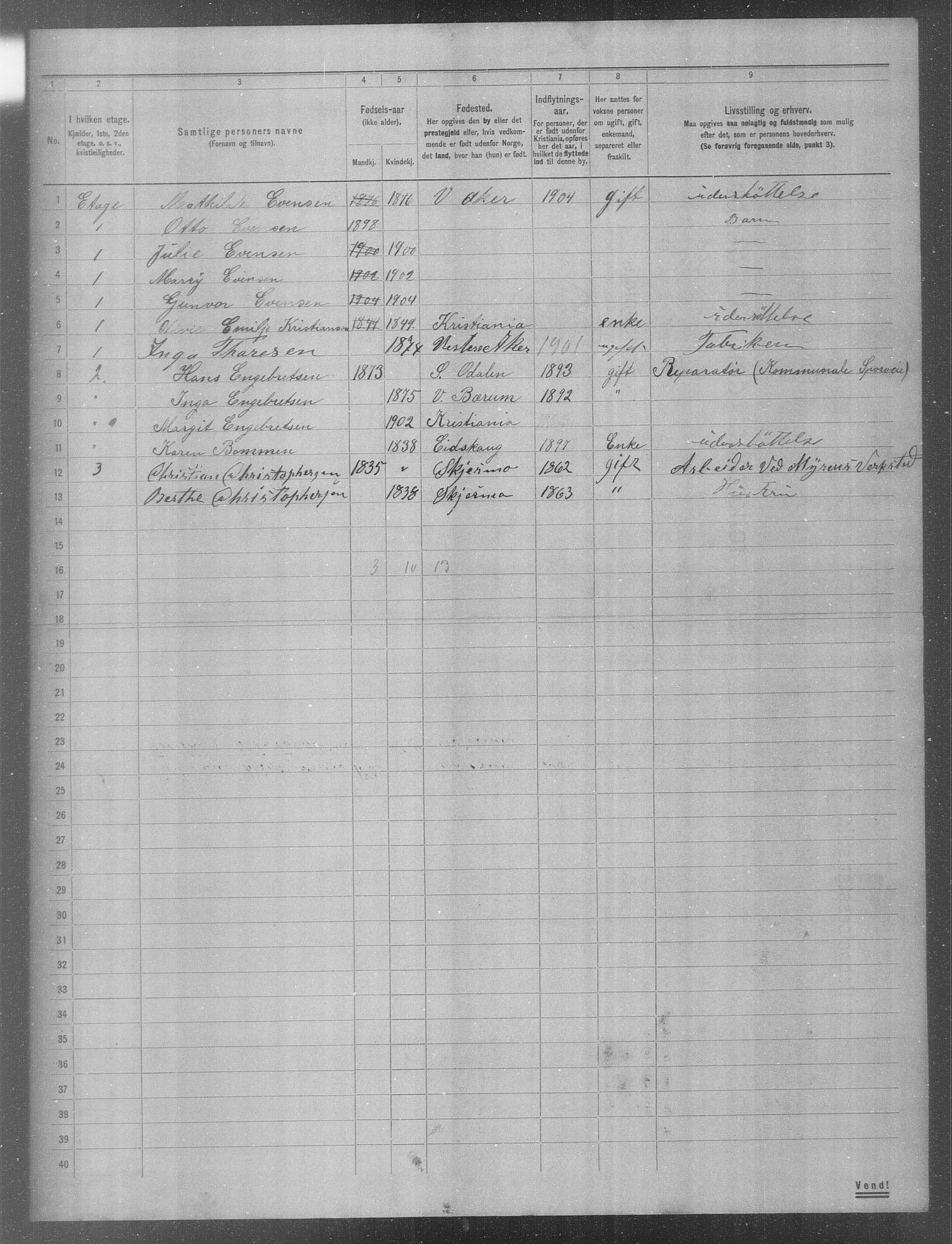 OBA, Municipal Census 1904 for Kristiania, 1904, p. 847