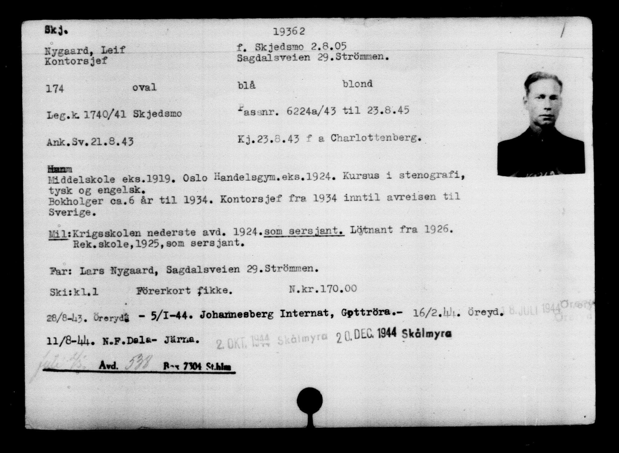 Utenriksstasjonene, Legasjonen i Stockholm, Flyktningkontoret, AV/RA-S-6753/V/Va/L0009: Kjesäterkartoteket, flyktninger med registreringsnr. 18502-22048, 1940-1945, p. 1010