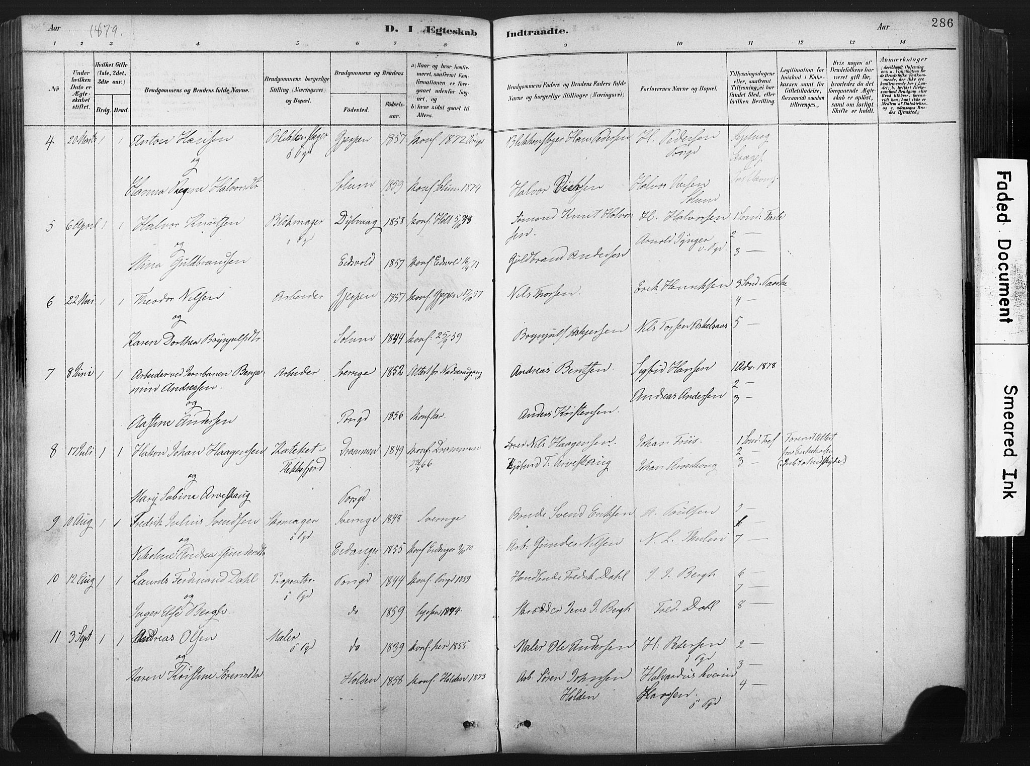 Porsgrunn kirkebøker , AV/SAKO-A-104/F/Fa/L0008: Parish register (official) no. 8, 1878-1895, p. 286