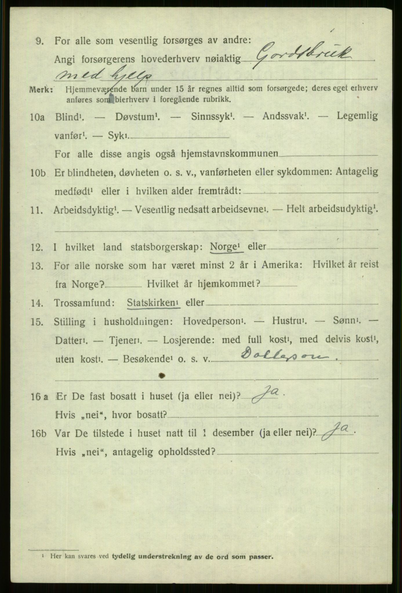 SAB, 1920 census for Voss, 1920, p. 19272