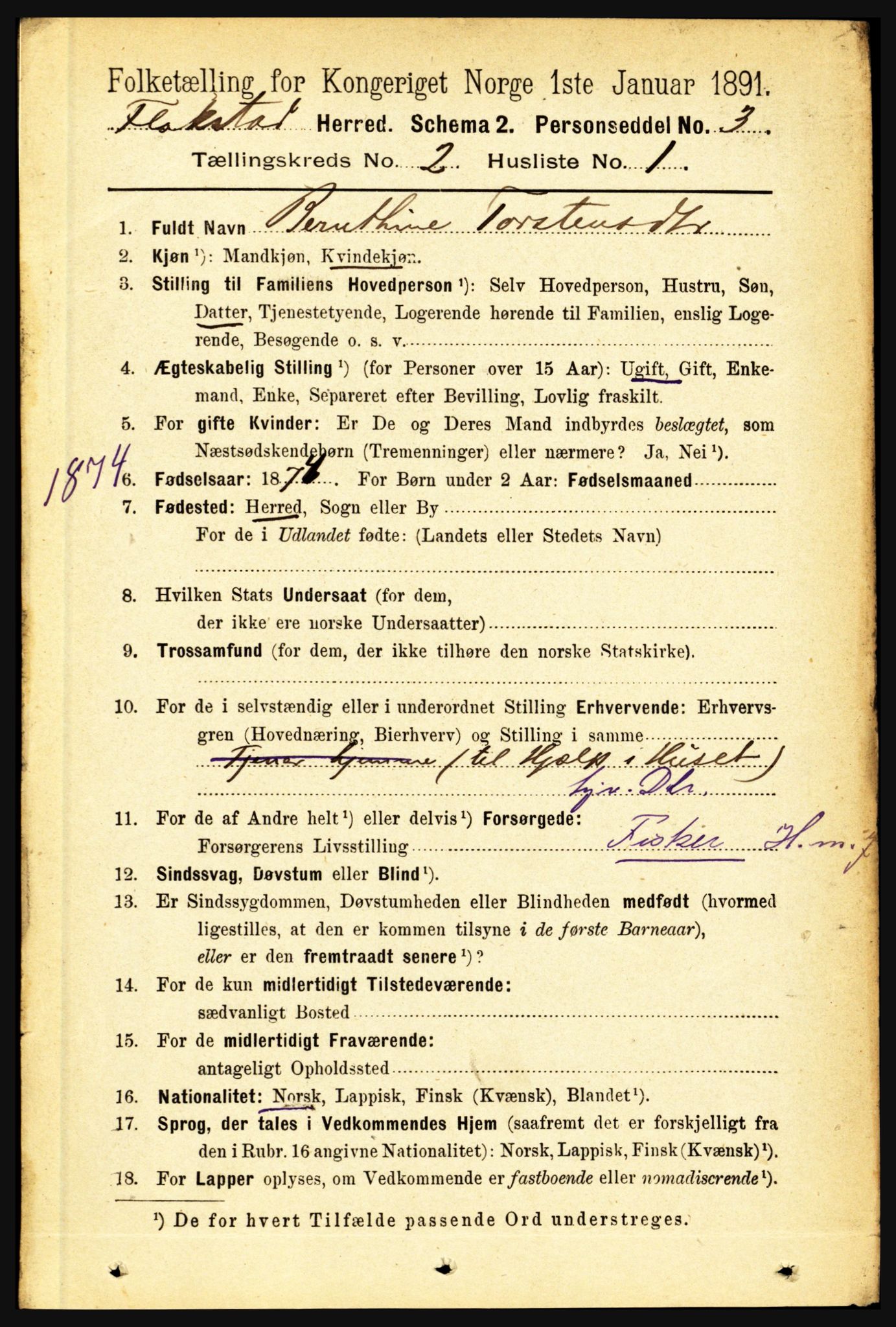 RA, 1891 census for 1859 Flakstad, 1891, p. 600