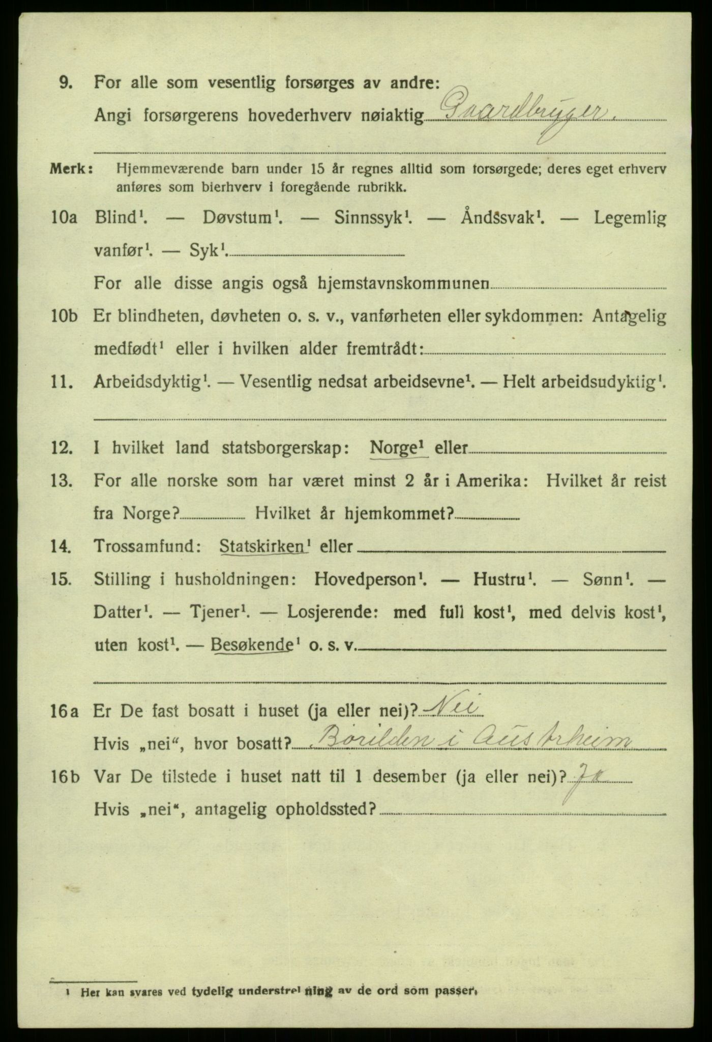 SAB, 1920 census for Austrheim, 1920, p. 3185