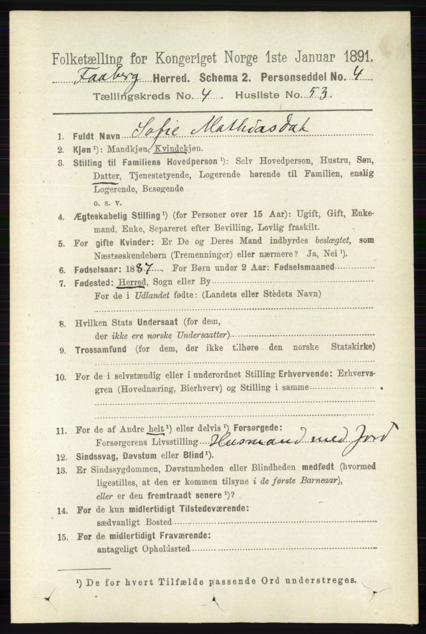 RA, 1891 census for 0524 Fåberg, 1891, p. 1537