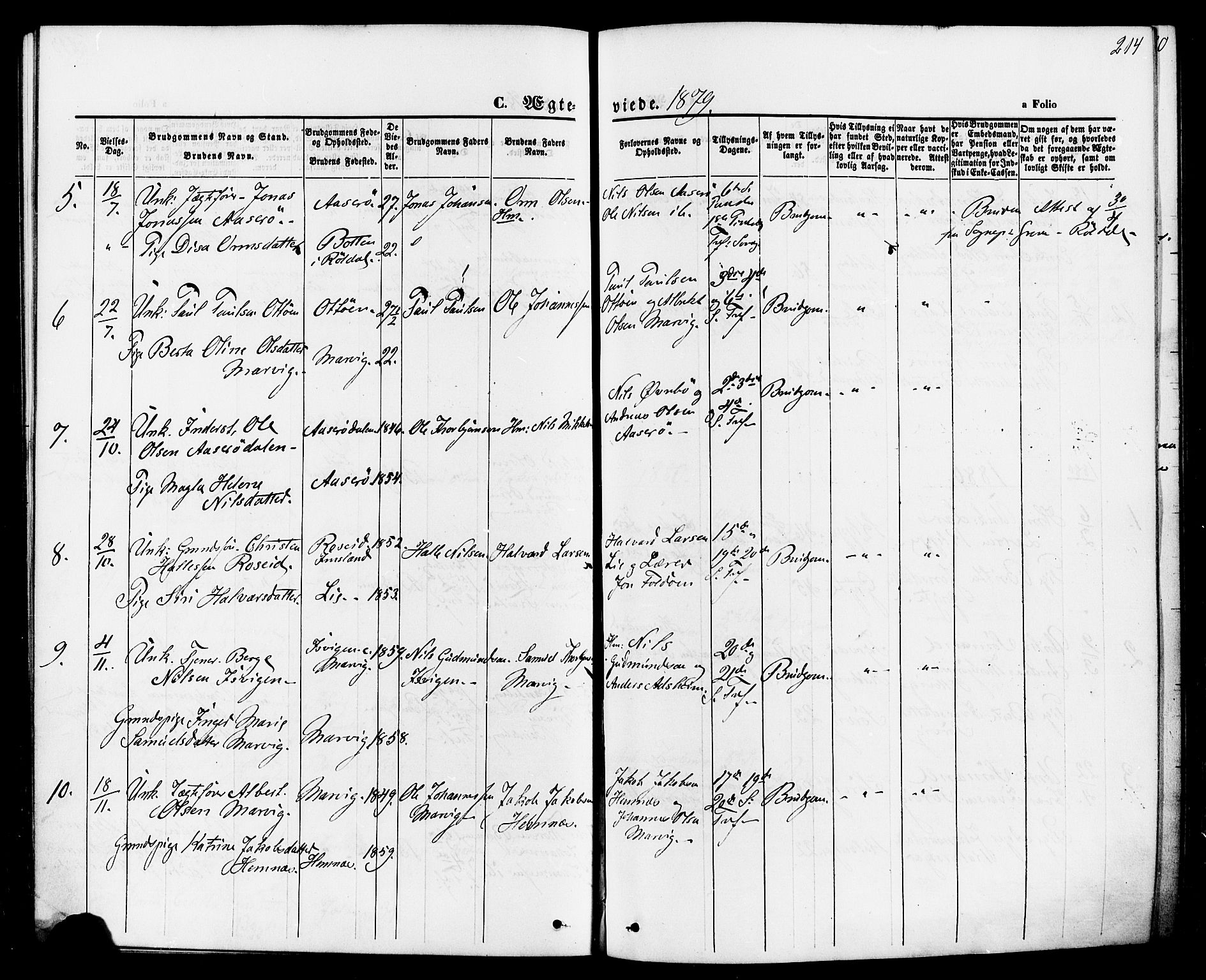 Jelsa sokneprestkontor, AV/SAST-A-101842/01/IV: Parish register (official) no. A 8, 1867-1883, p. 214