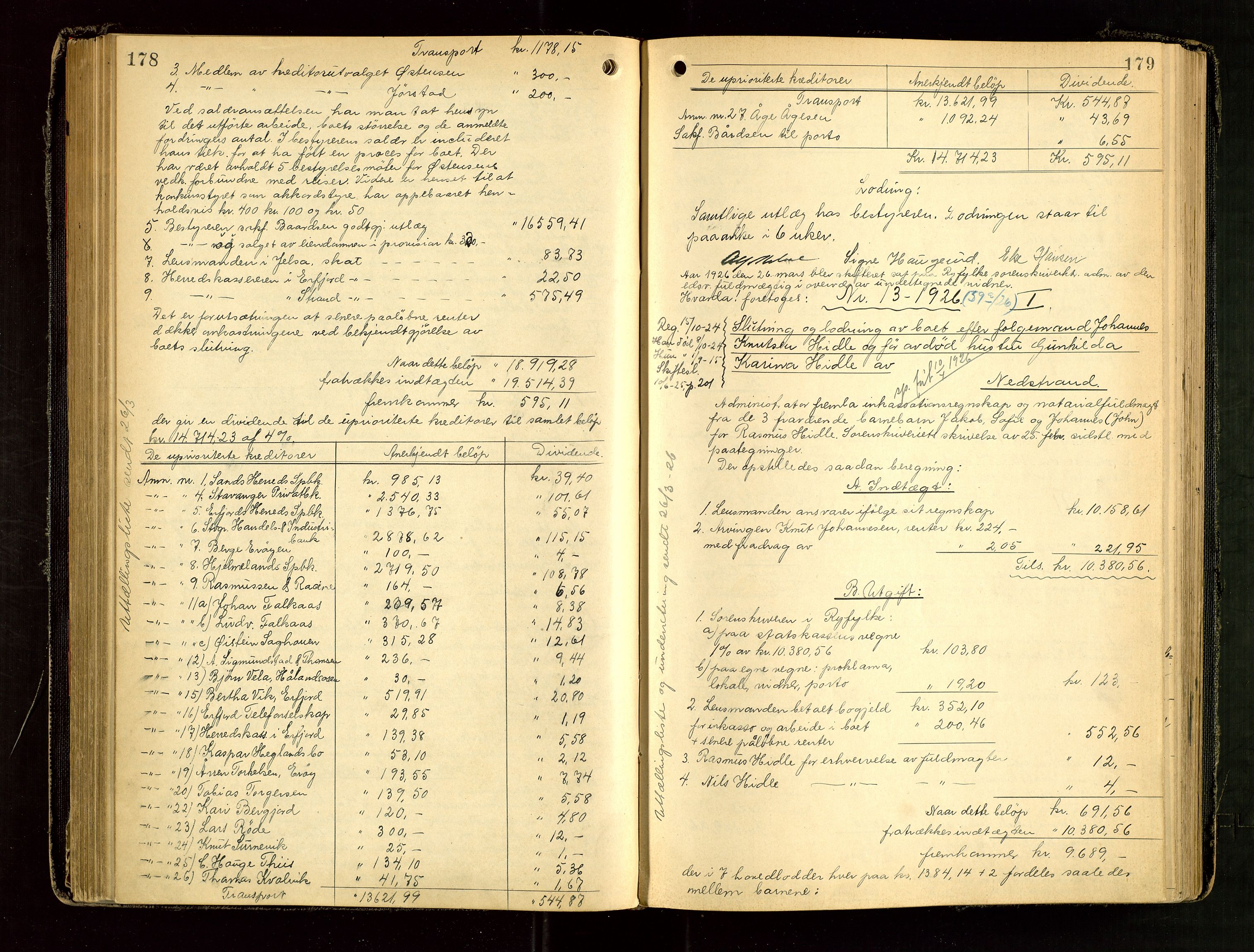 Ryfylke tingrett, AV/SAST-A-100055/001/IV/IVG/L0006: Skifteutlodningsprotokoll Med register, 1924-1929, p. 178-179