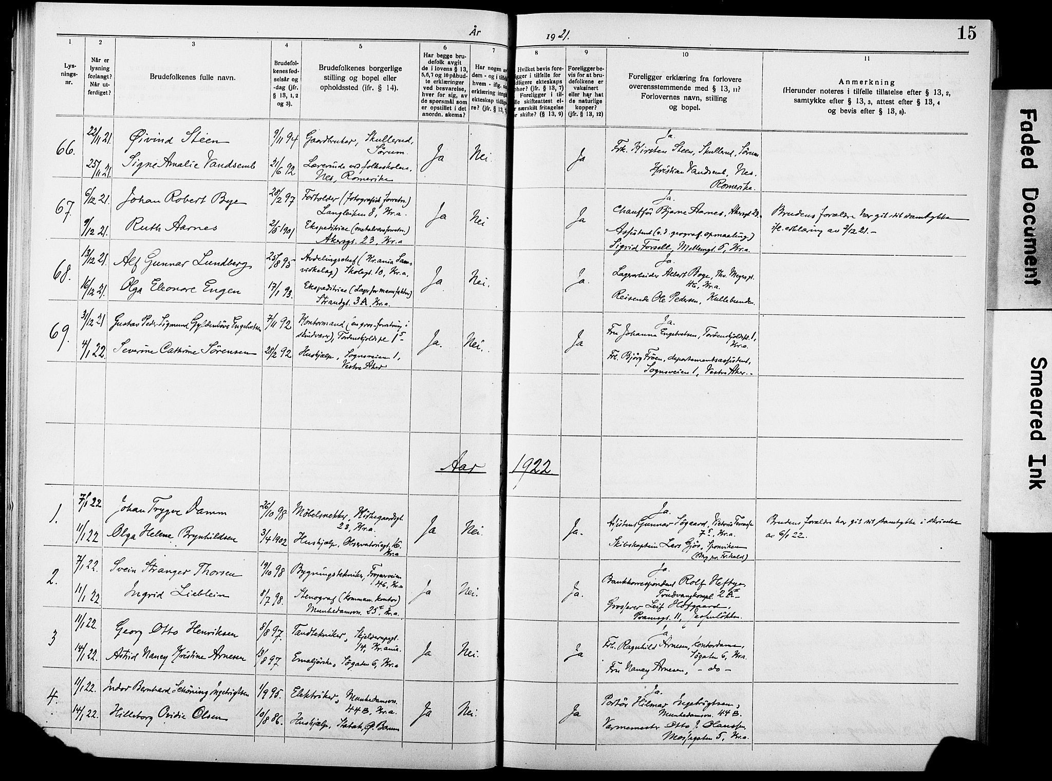 Johannes prestekontor Kirkebøker, SAO/A-10852/H/Ha/L0006: Banns register no. 6, 1920-1930, p. 15