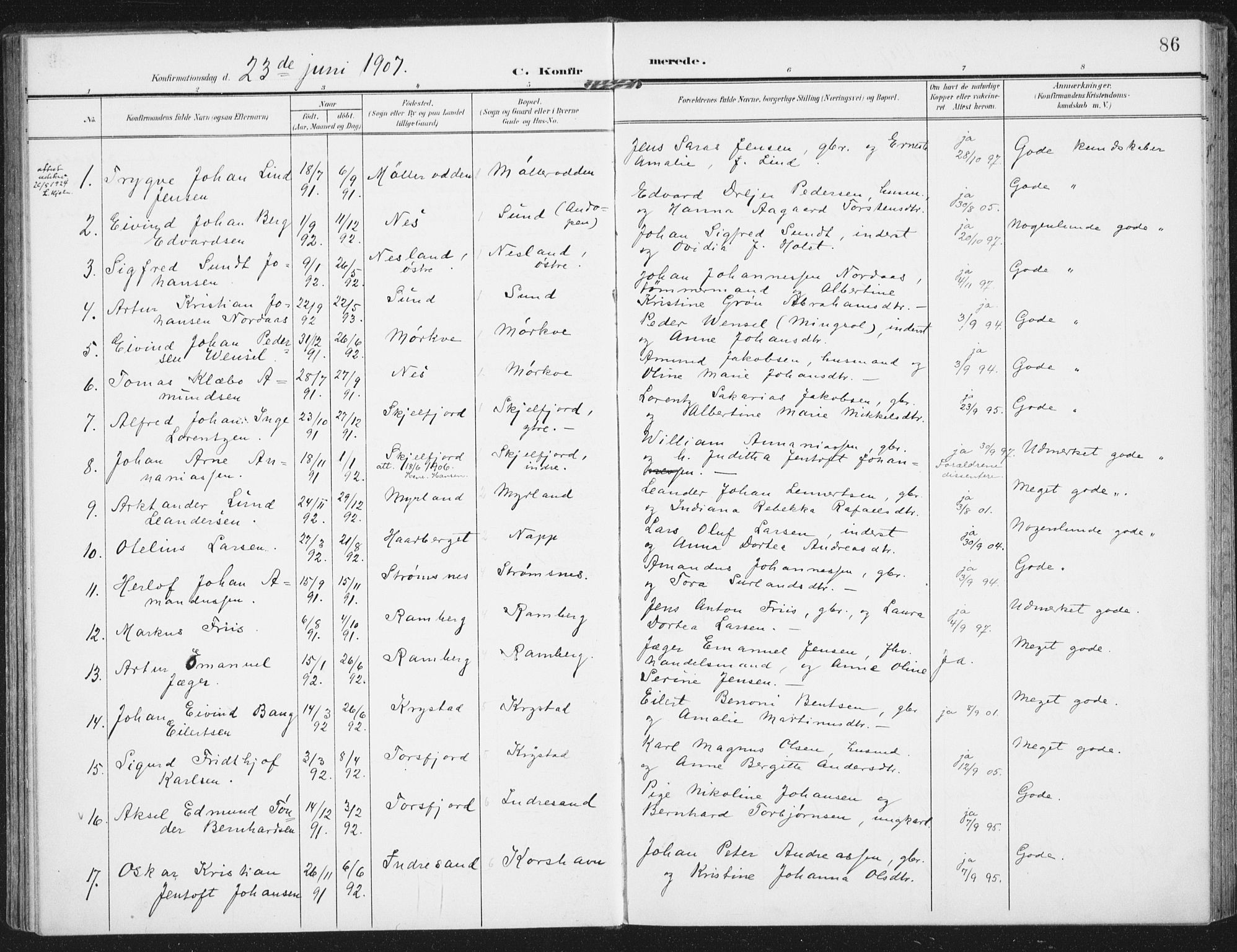 Ministerialprotokoller, klokkerbøker og fødselsregistre - Nordland, SAT/A-1459/885/L1206: Parish register (official) no. 885A07, 1905-1915, p. 86