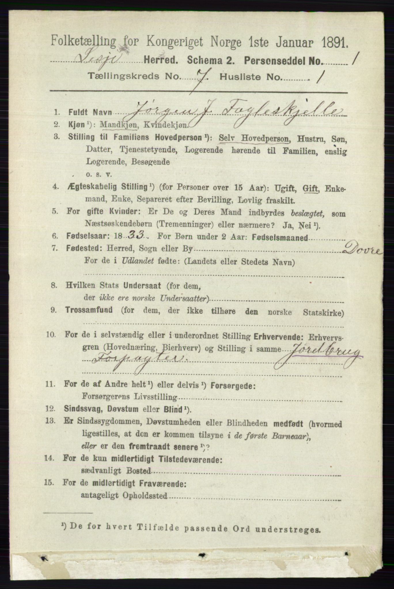 RA, 1891 census for 0512 Lesja, 1891, p. 2492