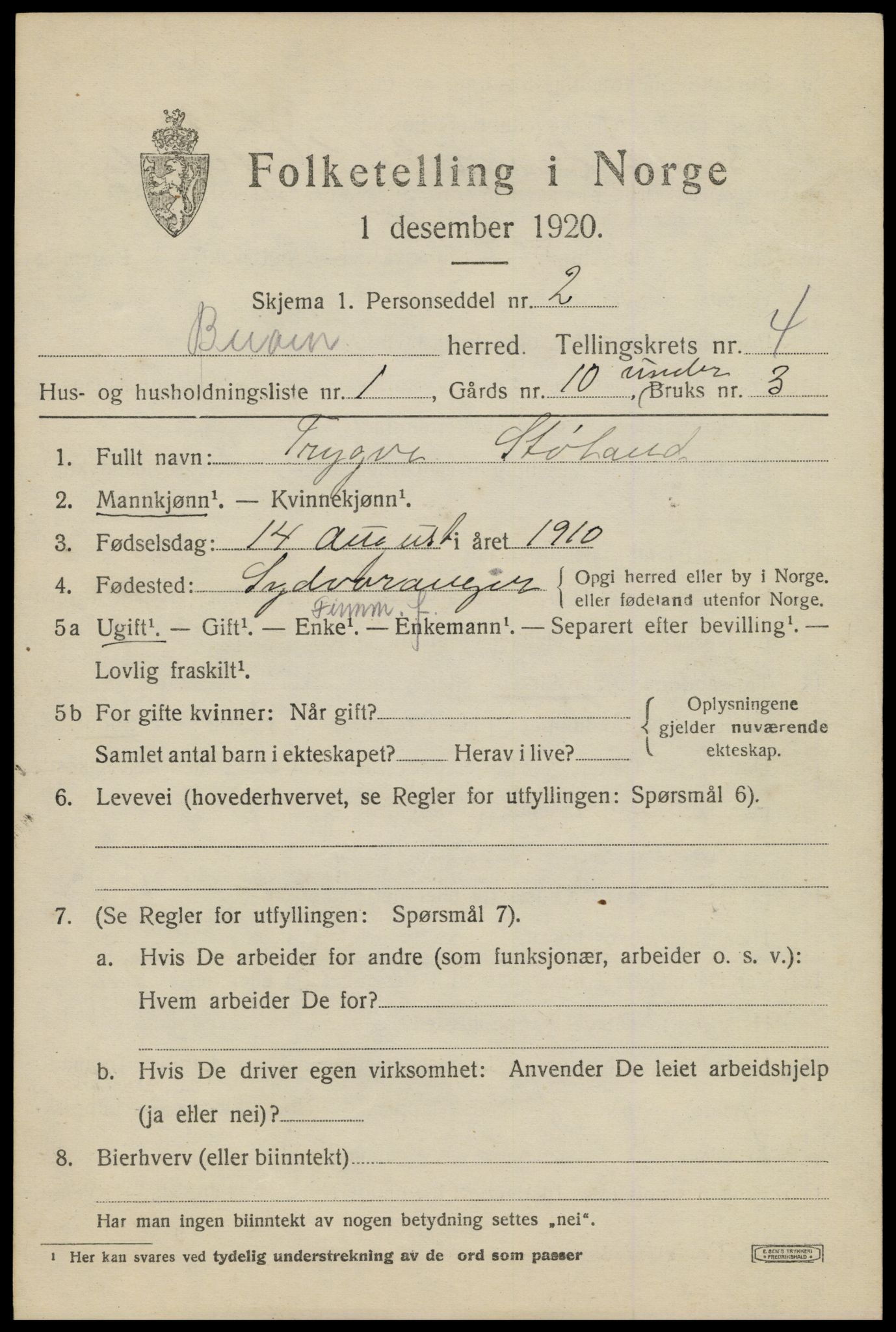 SAT, 1920 census for Beiarn, 1920, p. 1750