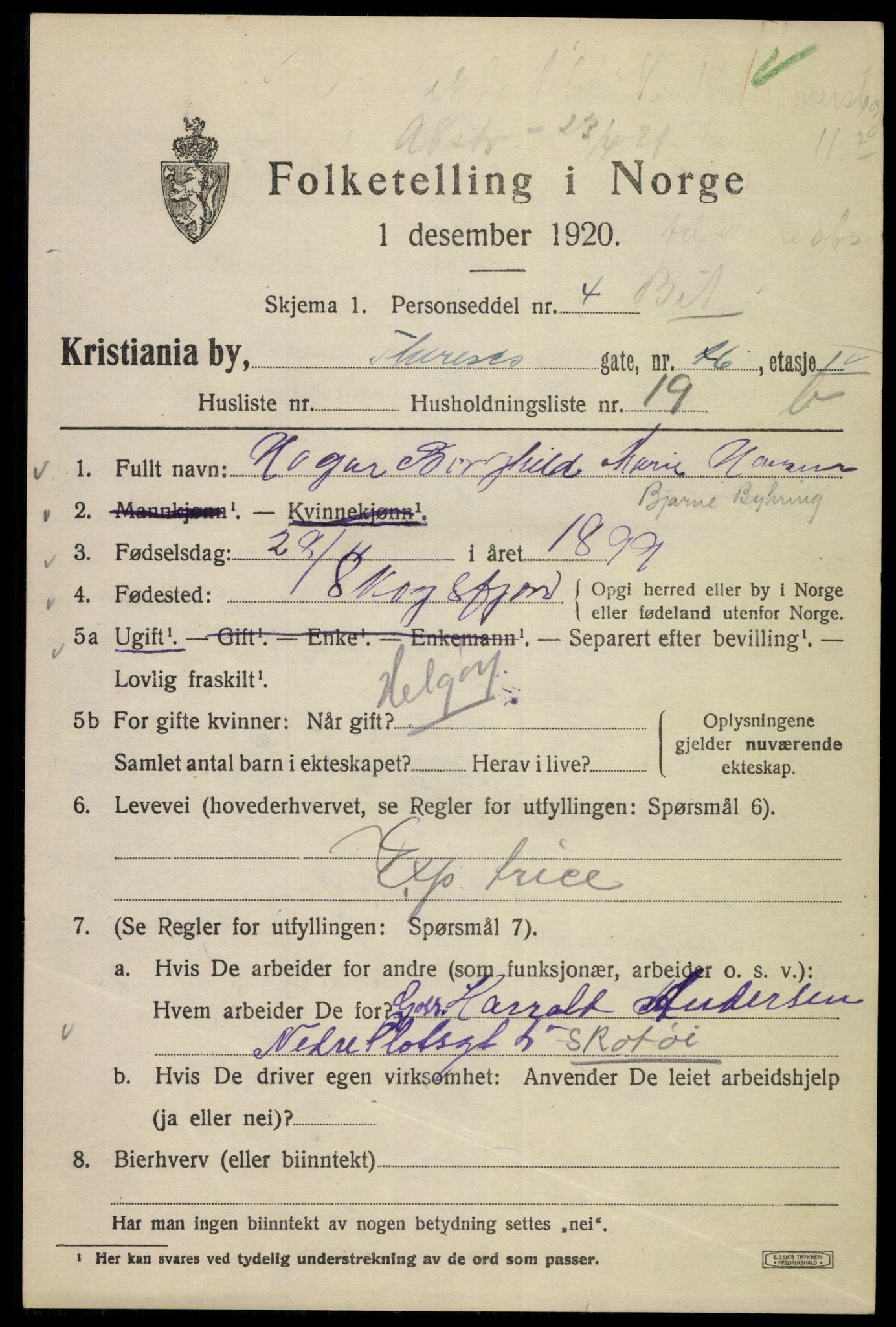 SAO, 1920 census for Kristiania, 1920, p. 567433