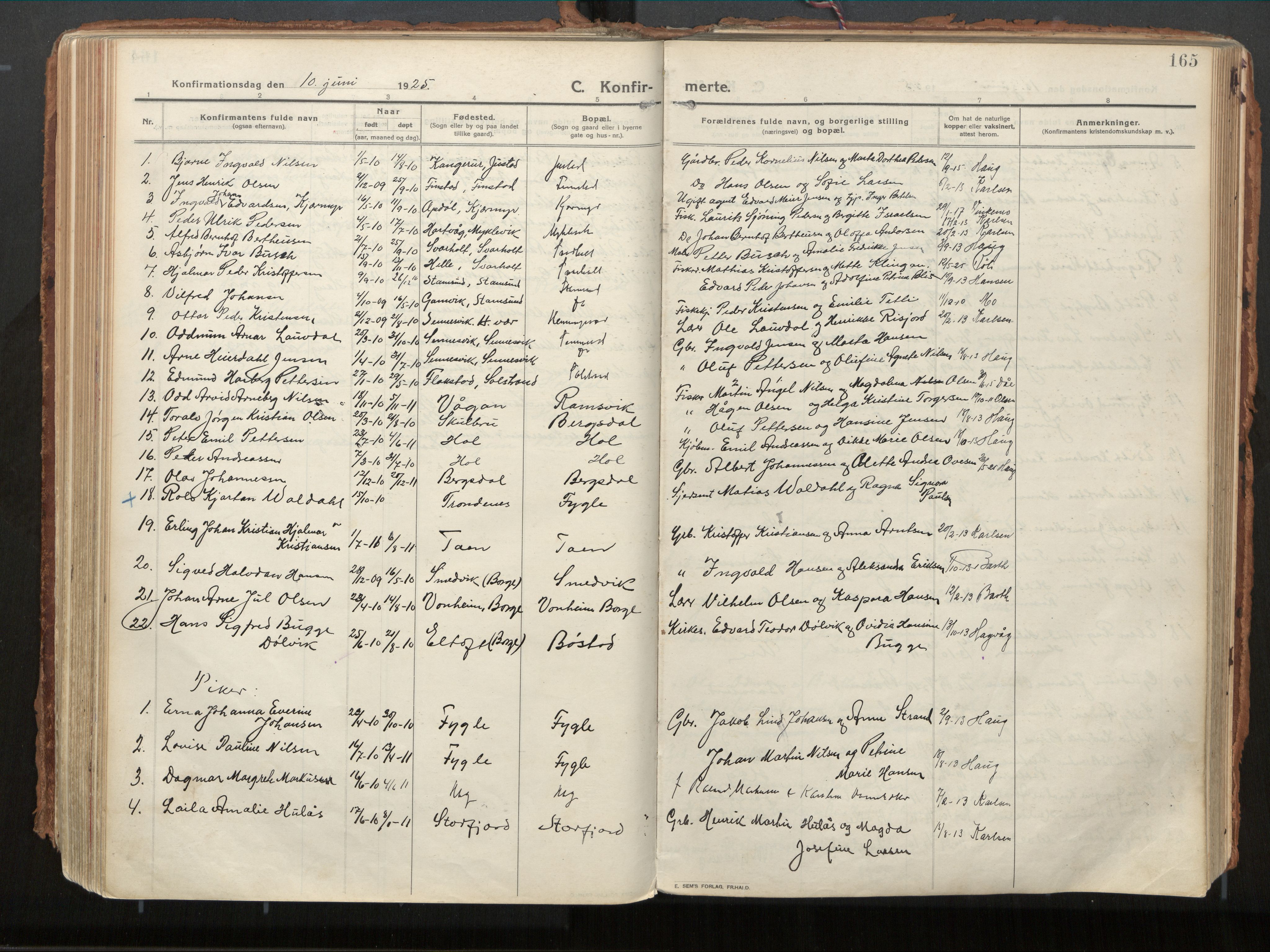 Ministerialprotokoller, klokkerbøker og fødselsregistre - Nordland, AV/SAT-A-1459/882/L1181: Parish register (official) no. 882A03, 1913-1937, p. 165