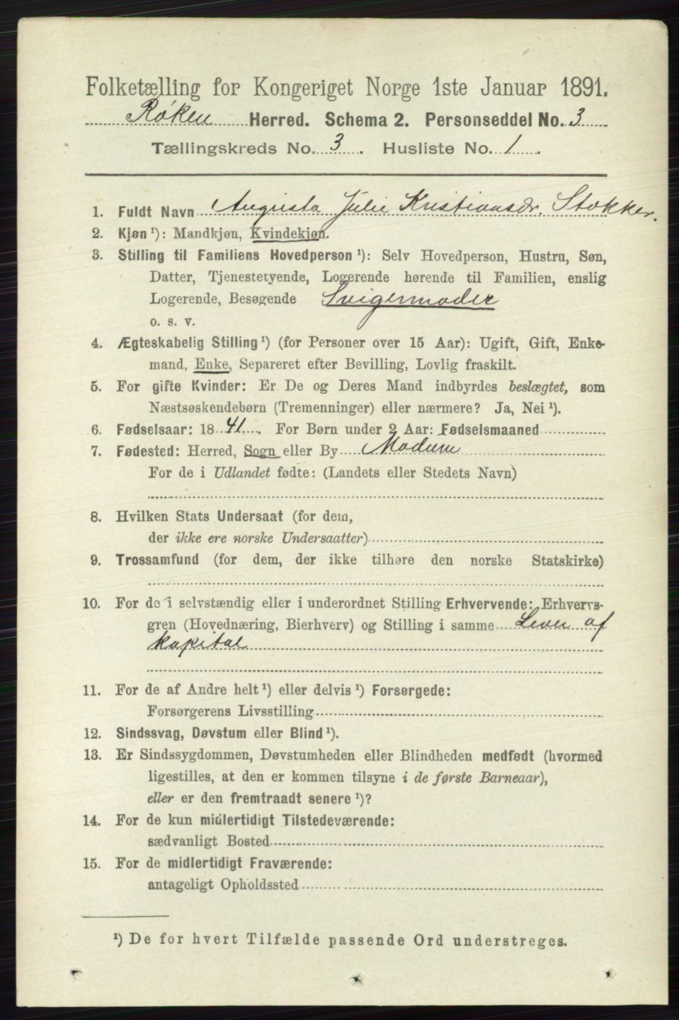 RA, 1891 census for 0627 Røyken, 1891, p. 1198