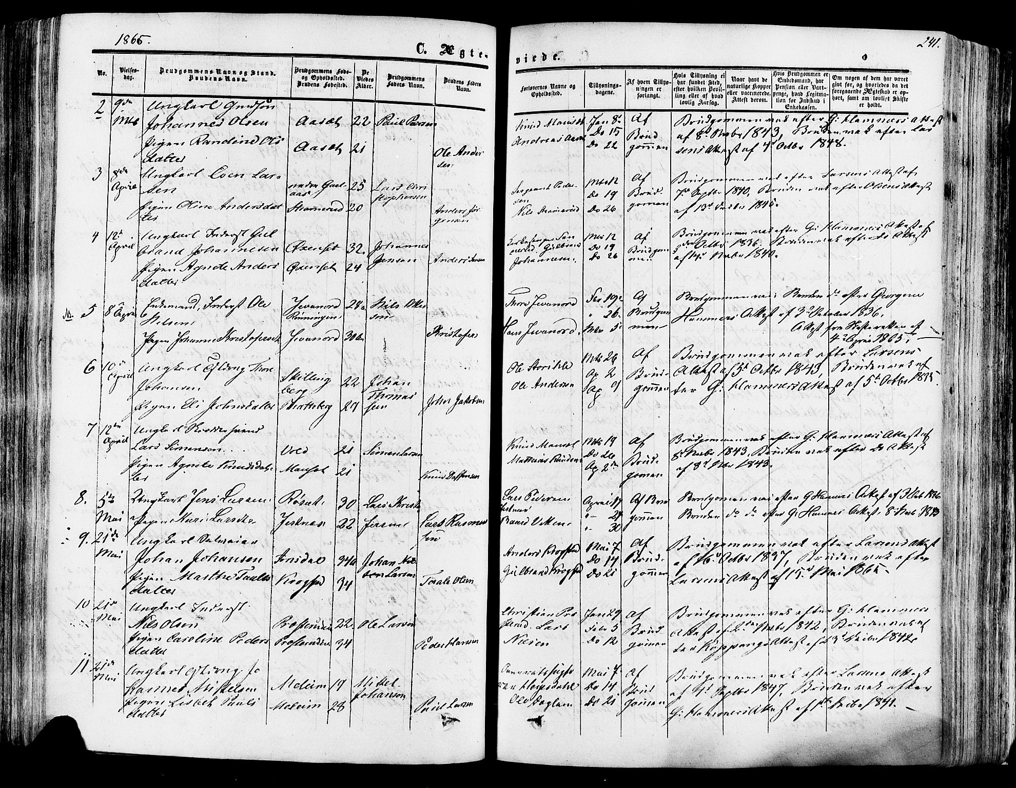 Vang prestekontor, Hedmark, SAH/PREST-008/H/Ha/Haa/L0013: Parish register (official) no. 13, 1855-1879, p. 241