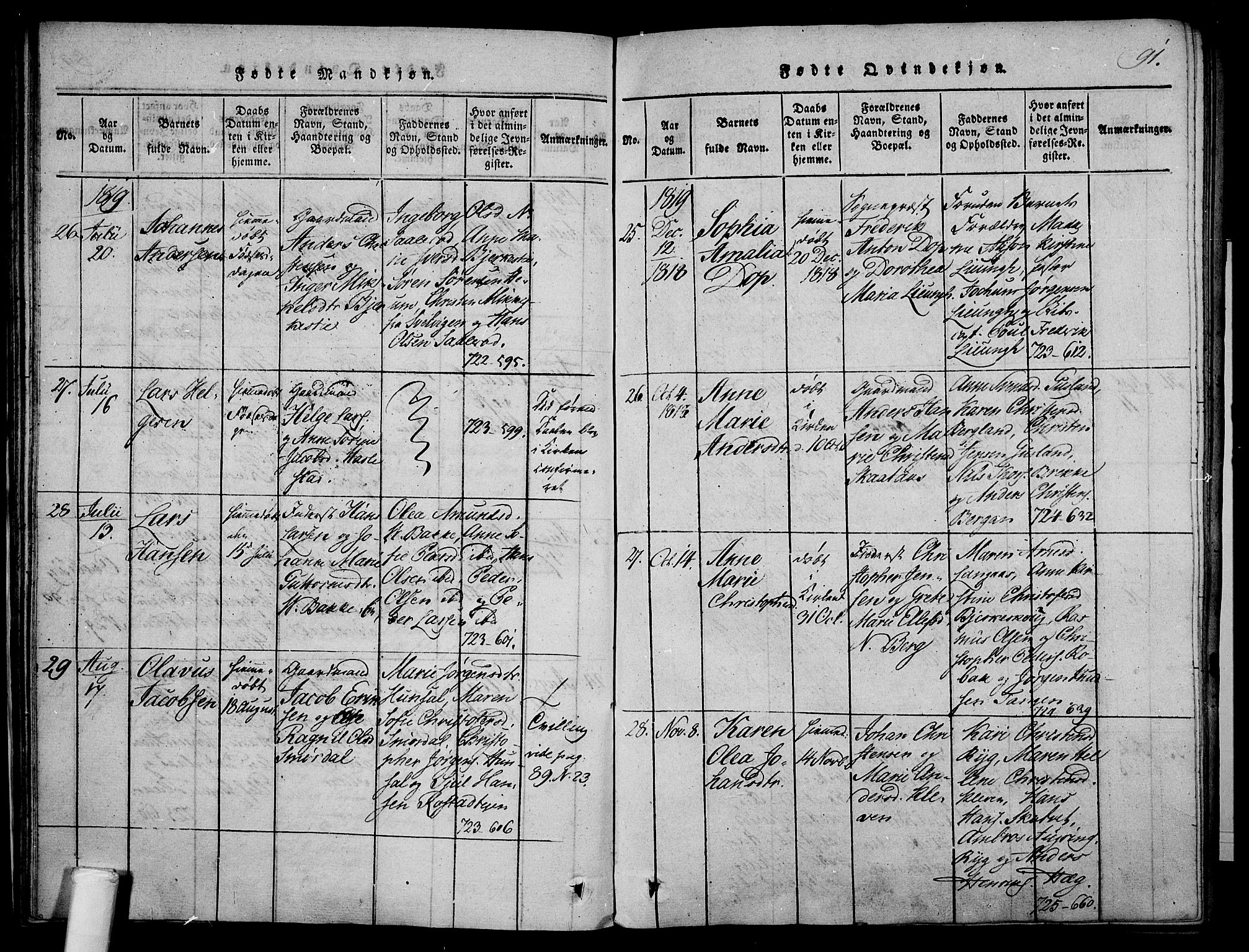 Våle kirkebøker, AV/SAKO-A-334/F/Fa/L0007: Parish register (official) no. I 7, 1814-1824, p. 90-91