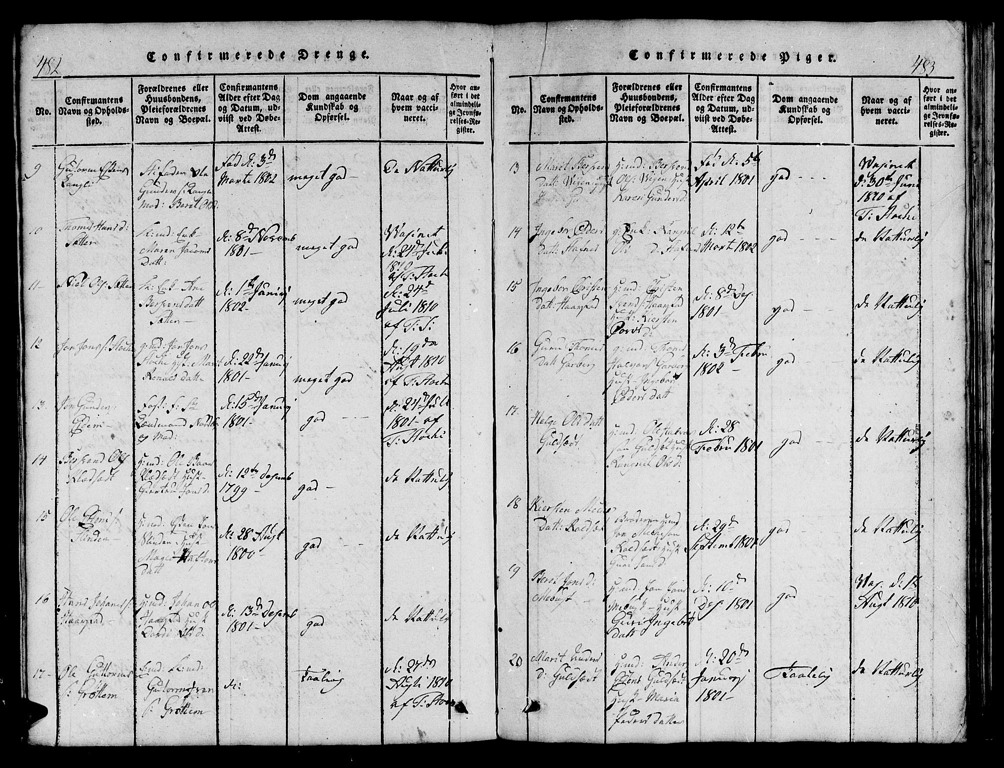 Ministerialprotokoller, klokkerbøker og fødselsregistre - Sør-Trøndelag, SAT/A-1456/695/L1152: Parish register (copy) no. 695C03, 1816-1831, p. 482-483