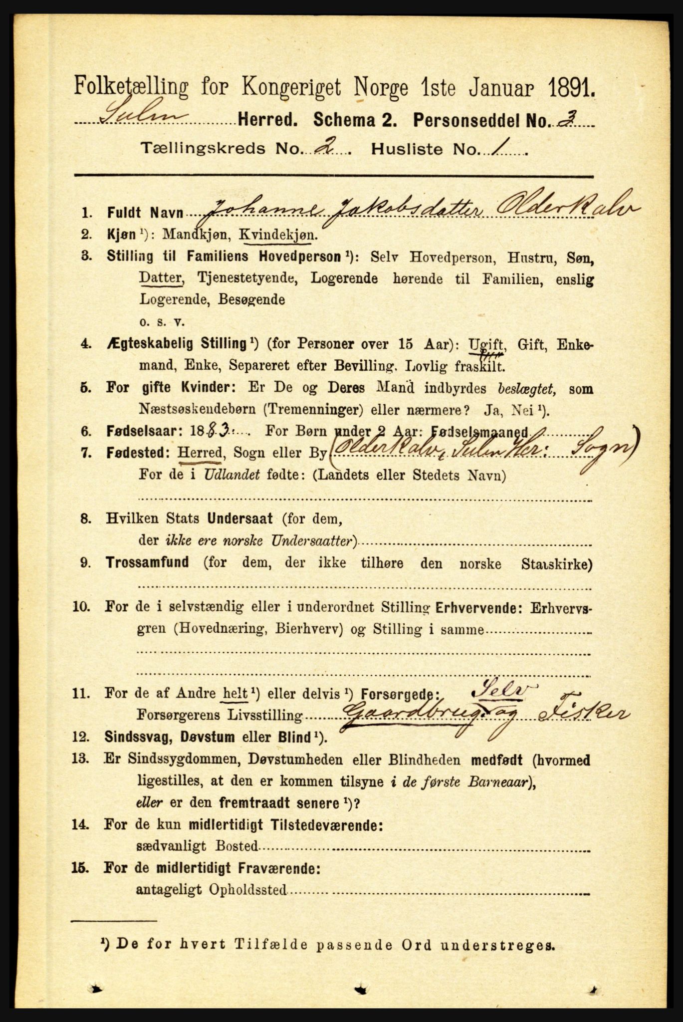 RA, 1891 census for 1412 Solund, 1891, p. 614