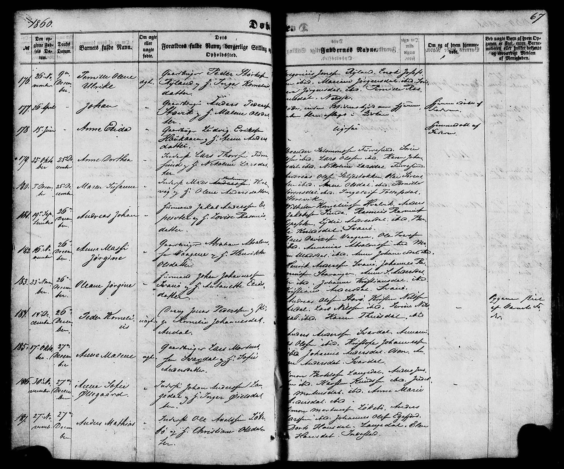 Kinn sokneprestembete, SAB/A-80801/H/Haa/Haaa/L0006: Parish register (official) no. A 6, 1857-1885, p. 67