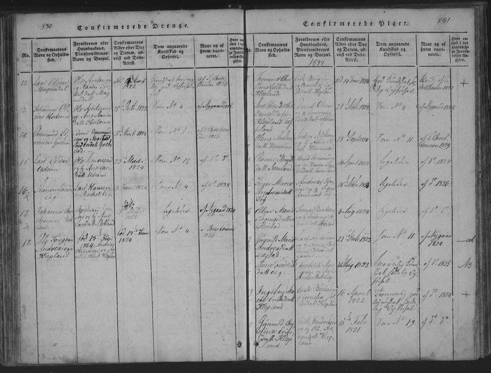 Søgne sokneprestkontor, AV/SAK-1111-0037/F/Fa/Fab/L0008: Parish register (official) no. A 8, 1821-1838, p. 530-531