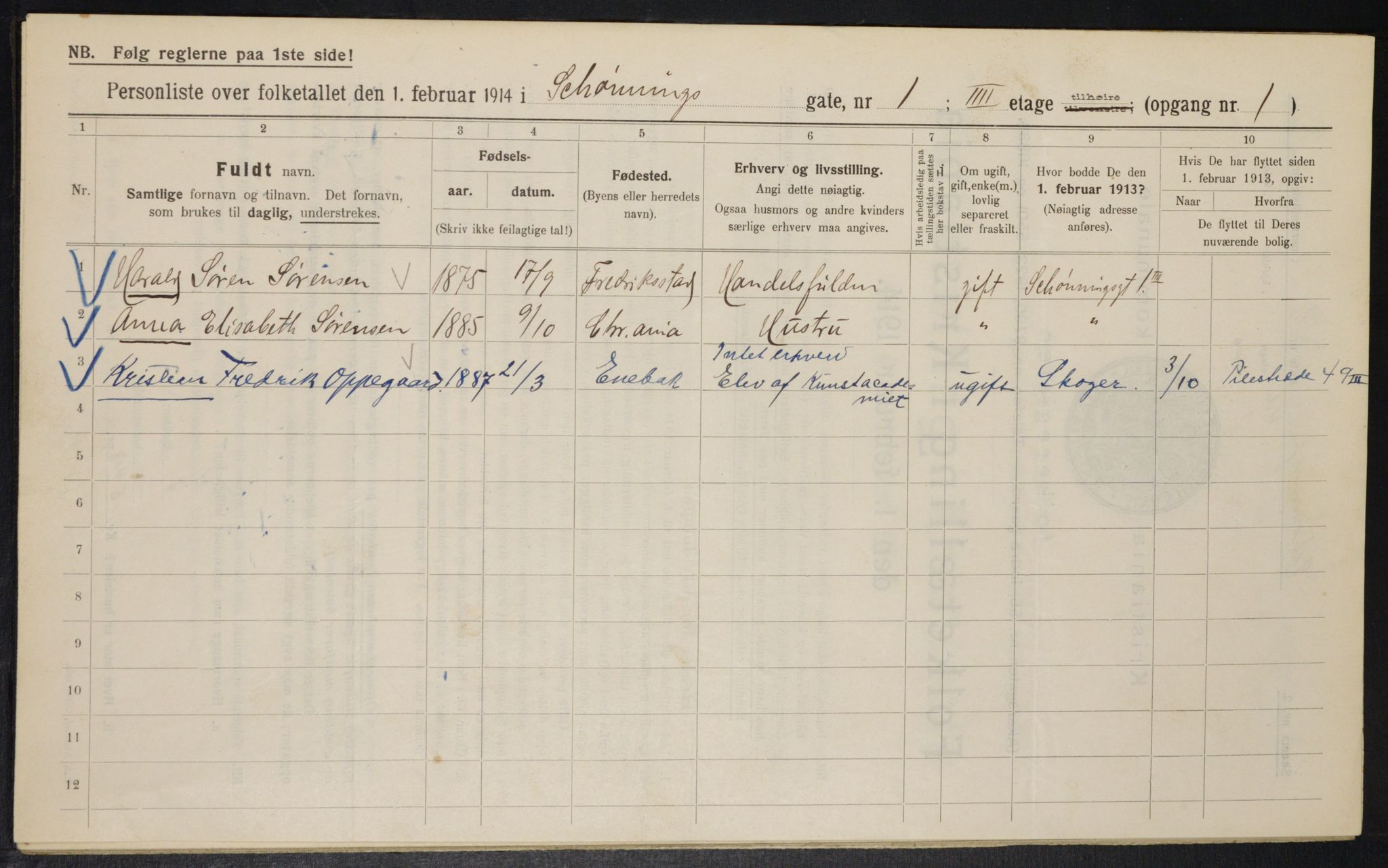 OBA, Municipal Census 1914 for Kristiania, 1914, p. 93138