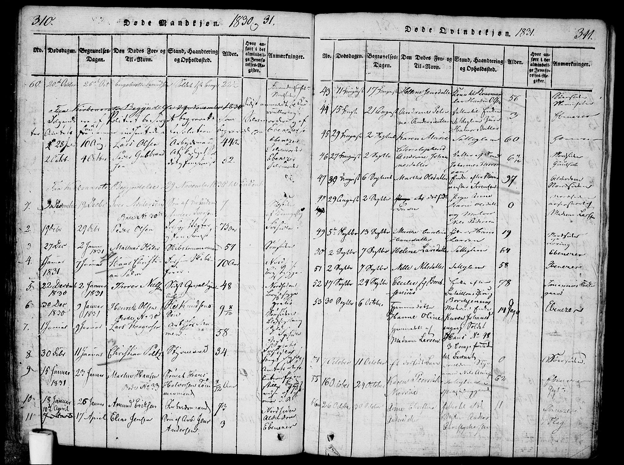Halden prestekontor Kirkebøker, AV/SAO-A-10909/F/Fa/L0003: Parish register (official) no. I 3, 1815-1834, p. 310-311
