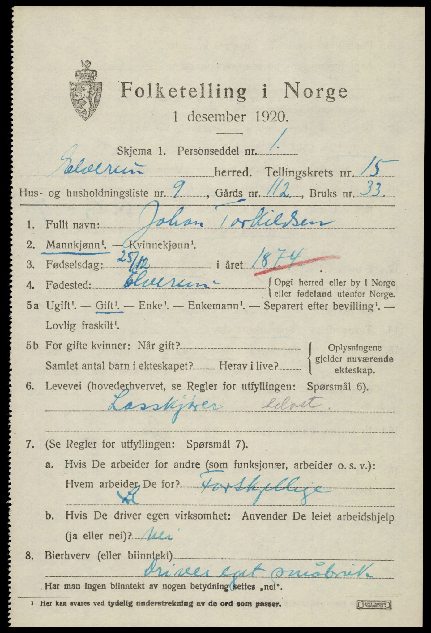 SAH, 1920 census for Elverum, 1920, p. 19352