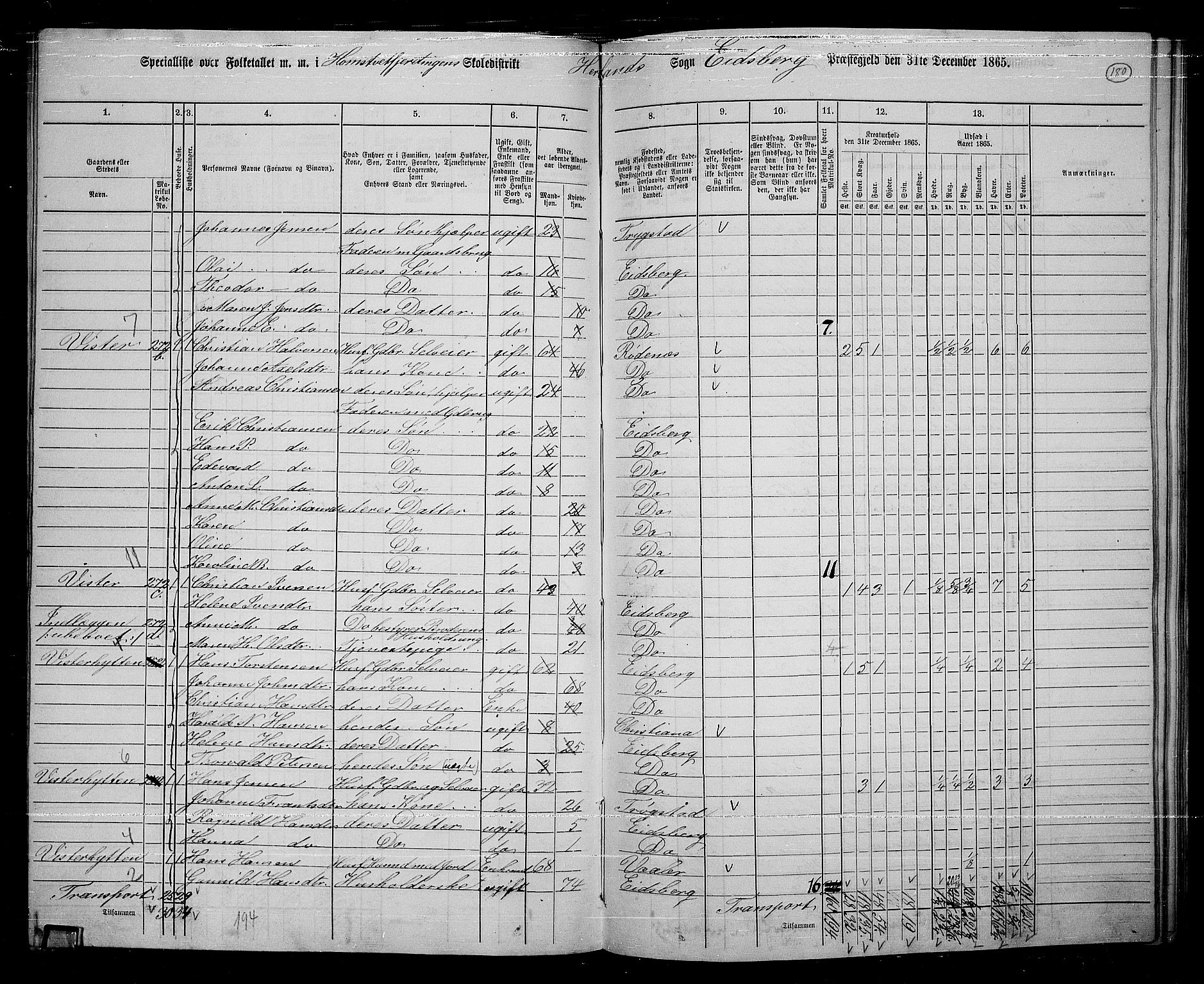 RA, 1865 census for Eidsberg, 1865, p. 161