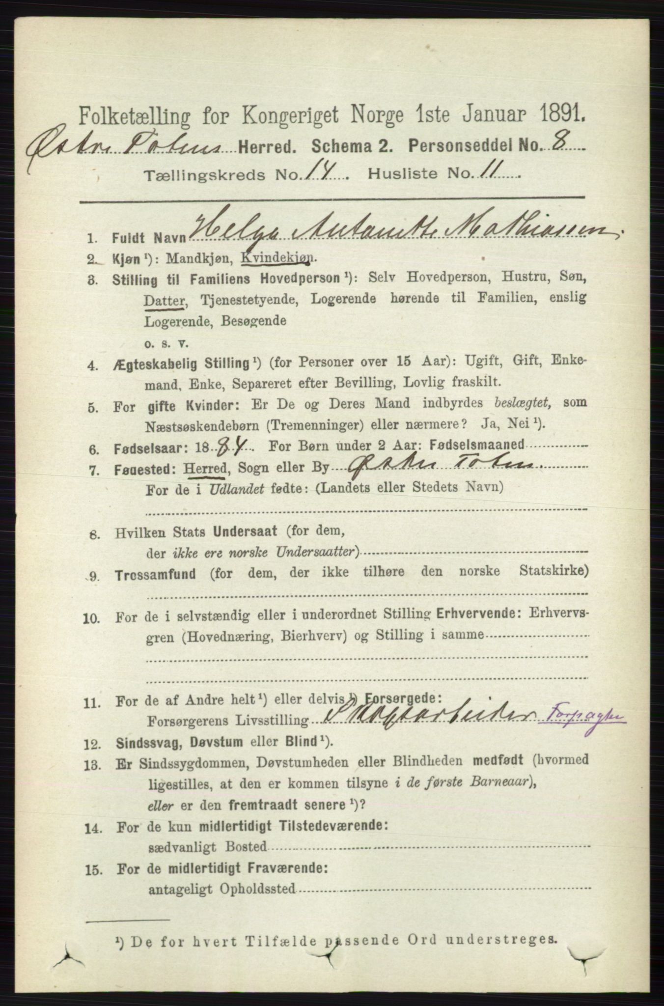 RA, 1891 census for 0528 Østre Toten, 1891, p. 9113