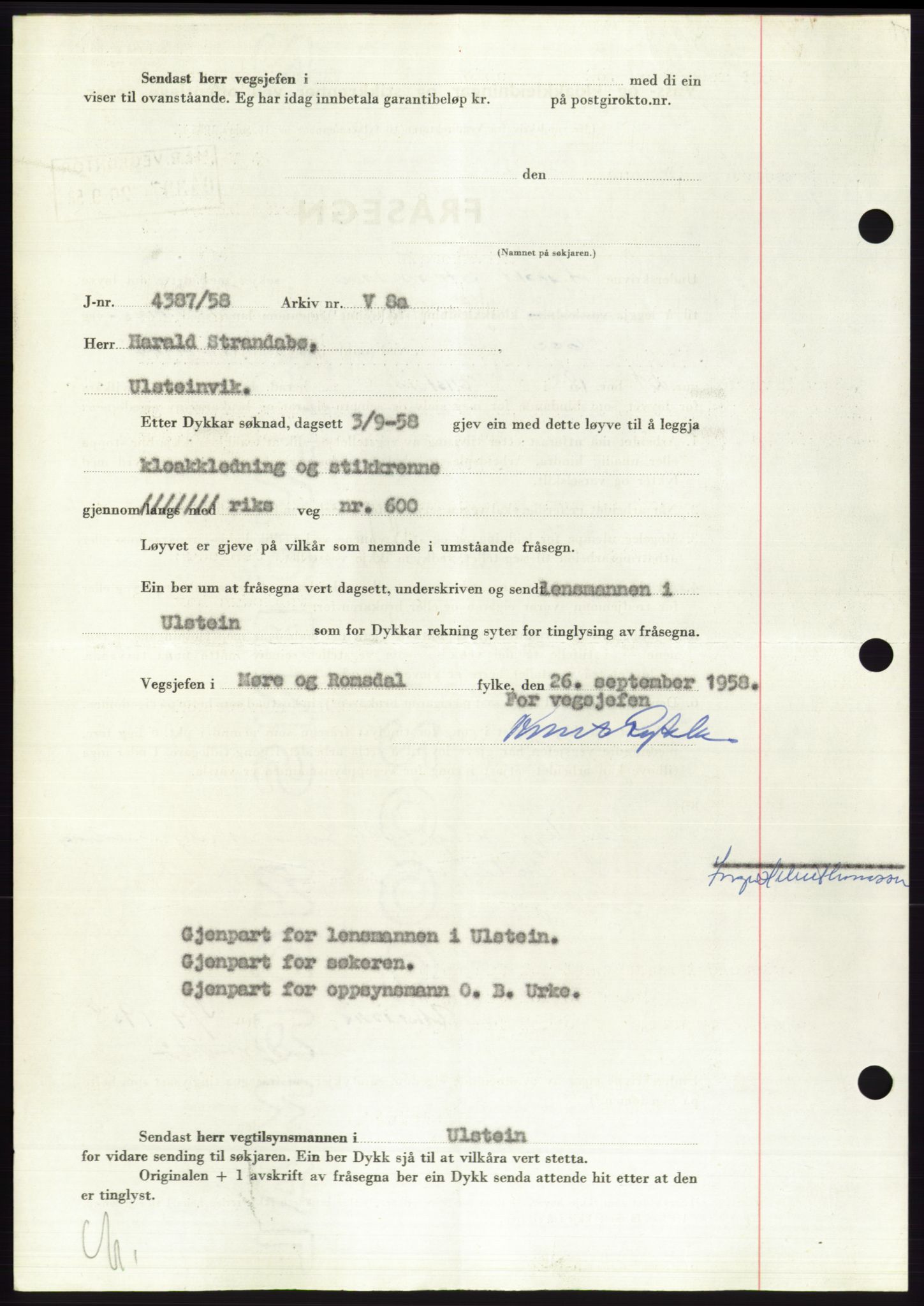 Søre Sunnmøre sorenskriveri, AV/SAT-A-4122/1/2/2C/L0110: Mortgage book no. 36A, 1958-1958, Diary no: : 2169/1958