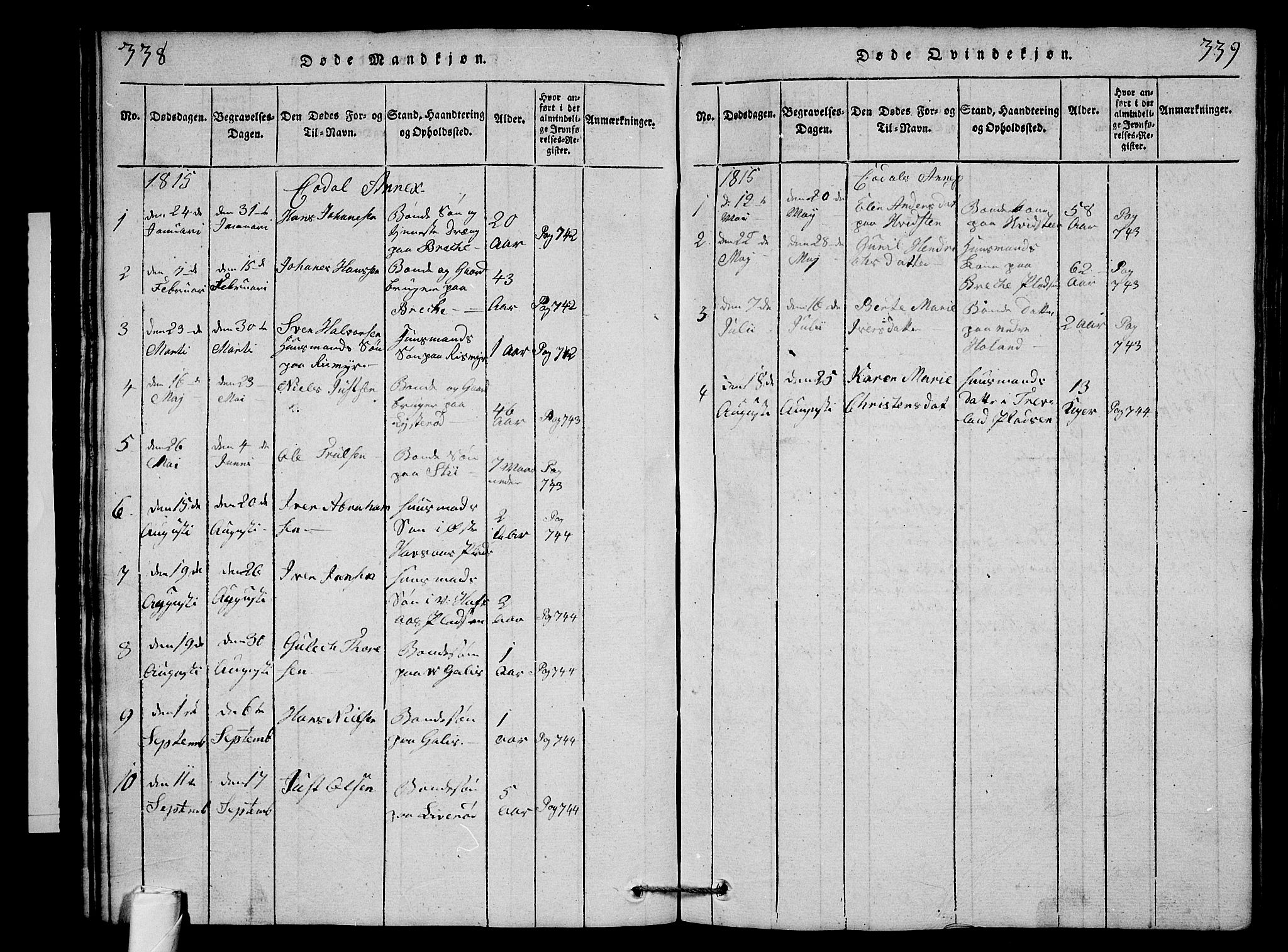 Andebu kirkebøker, SAKO/A-336/G/Ga/L0001: Parish register (copy) no. I 1 /3, 1815-1823, p. 338-339