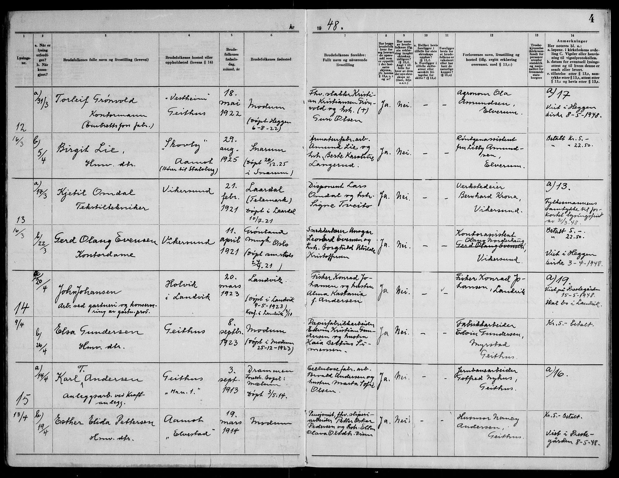 Modum kirkebøker, SAKO/A-234/H/Ha/L0005: Banns register no. I 5, 1949-1953, p. 4