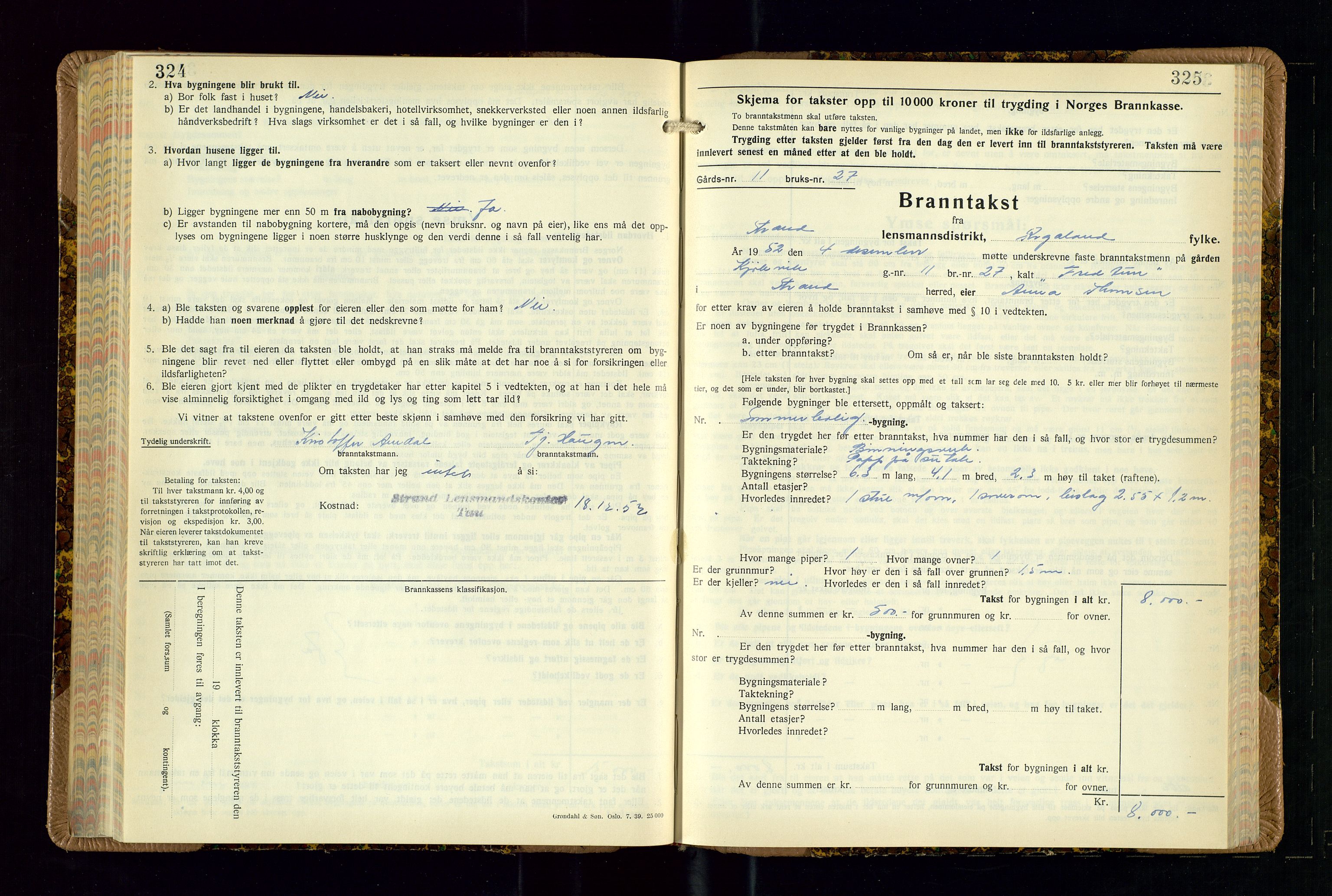 Strand og Forsand lensmannskontor, SAST/A-100451/Gob/L0002: Branntakstprotokoll, 1942-1953, p. 324-325