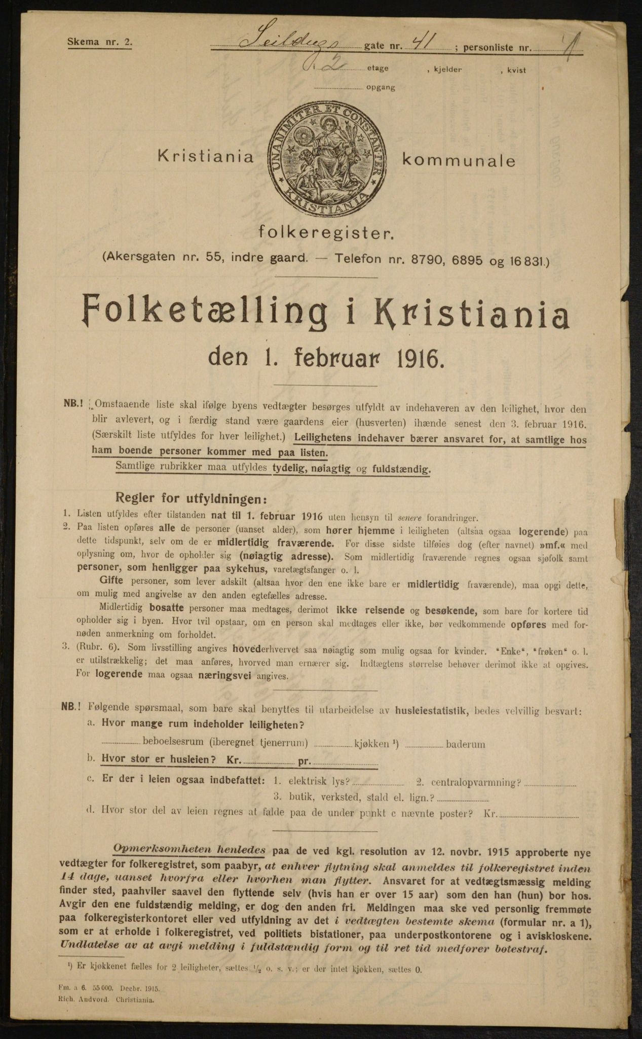 OBA, Municipal Census 1916 for Kristiania, 1916, p. 96945