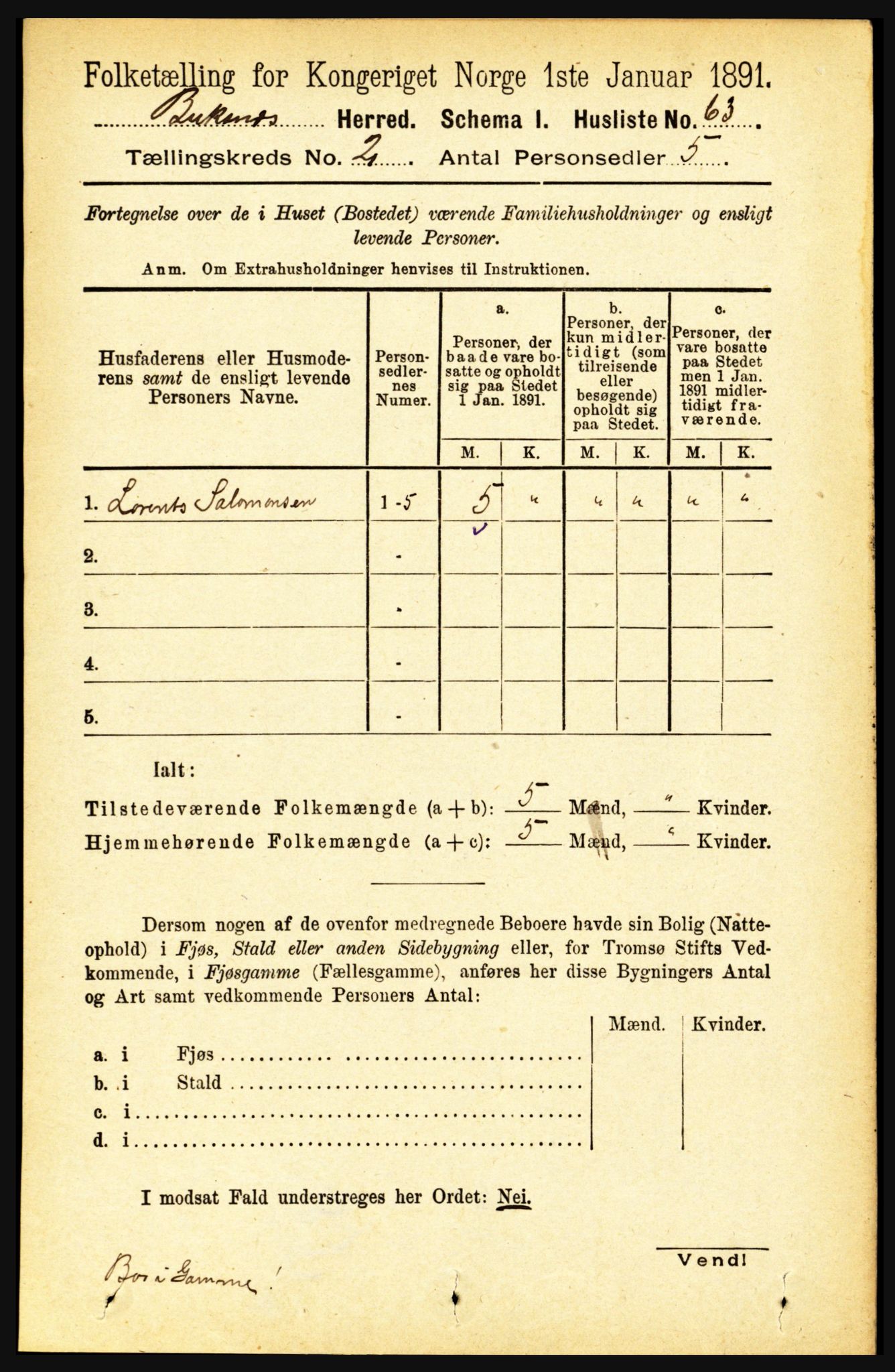 RA, 1891 census for 1860 Buksnes, 1891, p. 1583