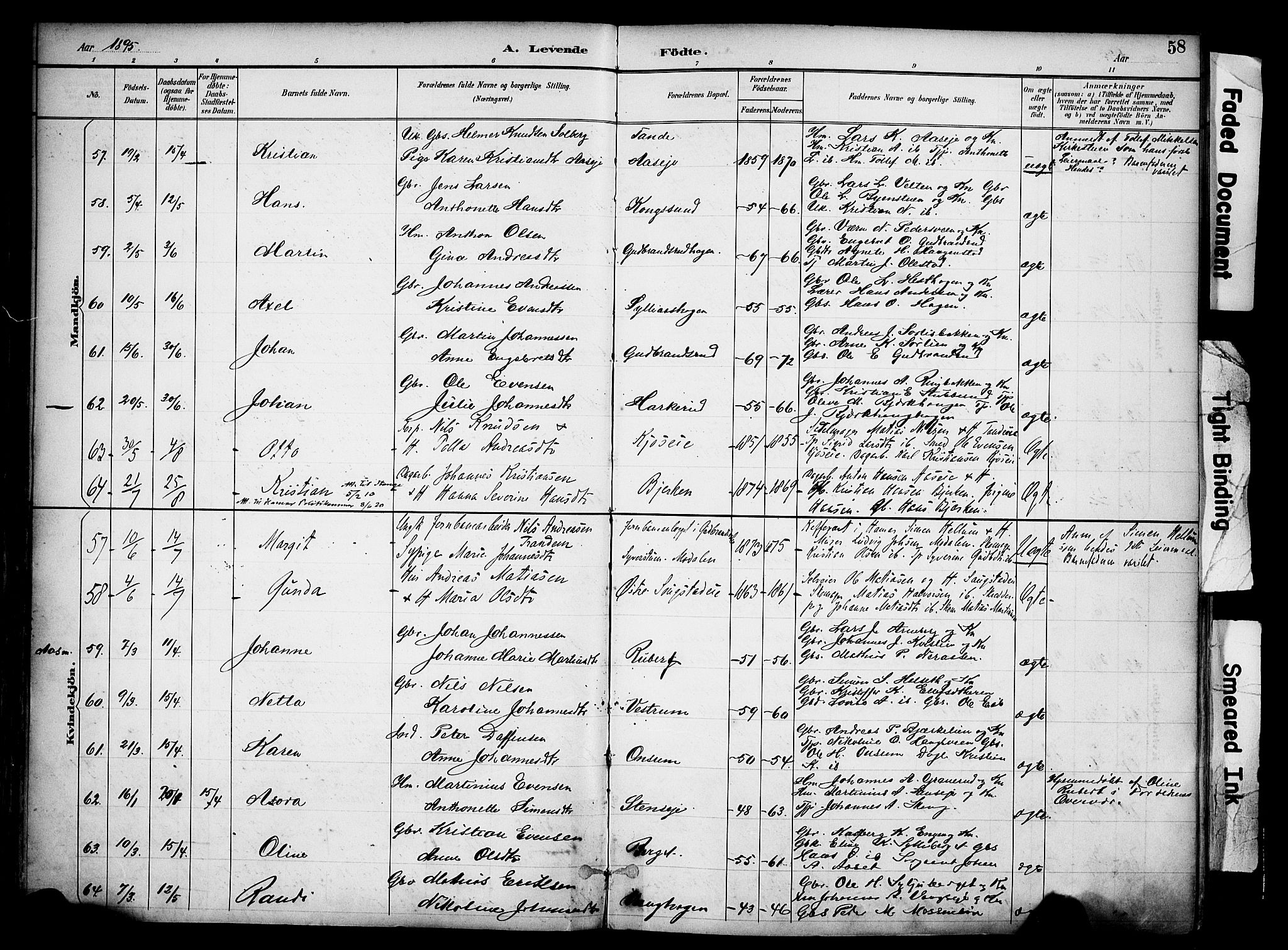 Ringsaker prestekontor, SAH/PREST-014/K/Ka/L0017: Parish register (official) no. 17, 1891-1902, p. 58