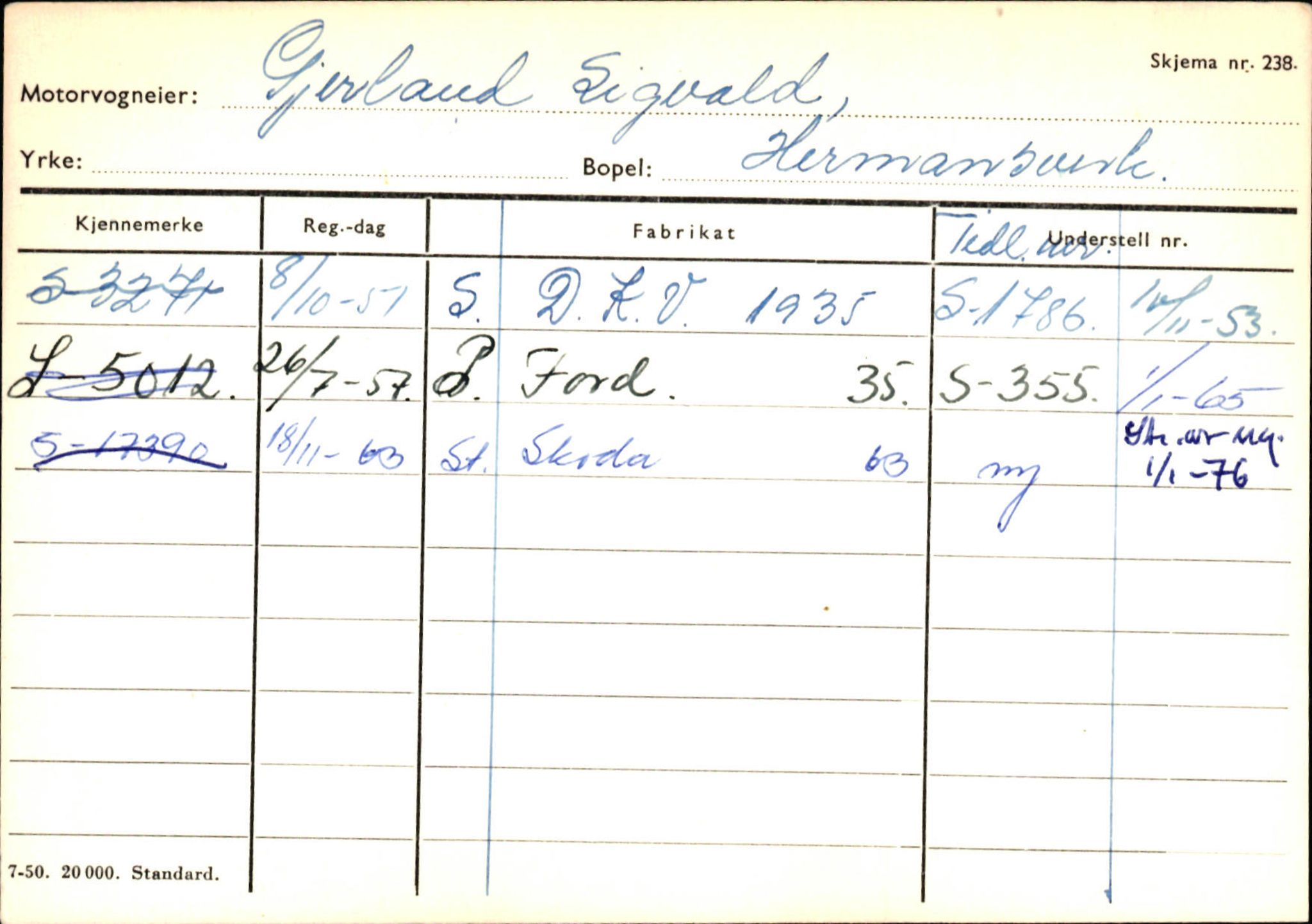 Statens vegvesen, Sogn og Fjordane vegkontor, SAB/A-5301/4/F/L0126: Eigarregister Fjaler M-Å. Leikanger A-Å, 1945-1975, p. 1209