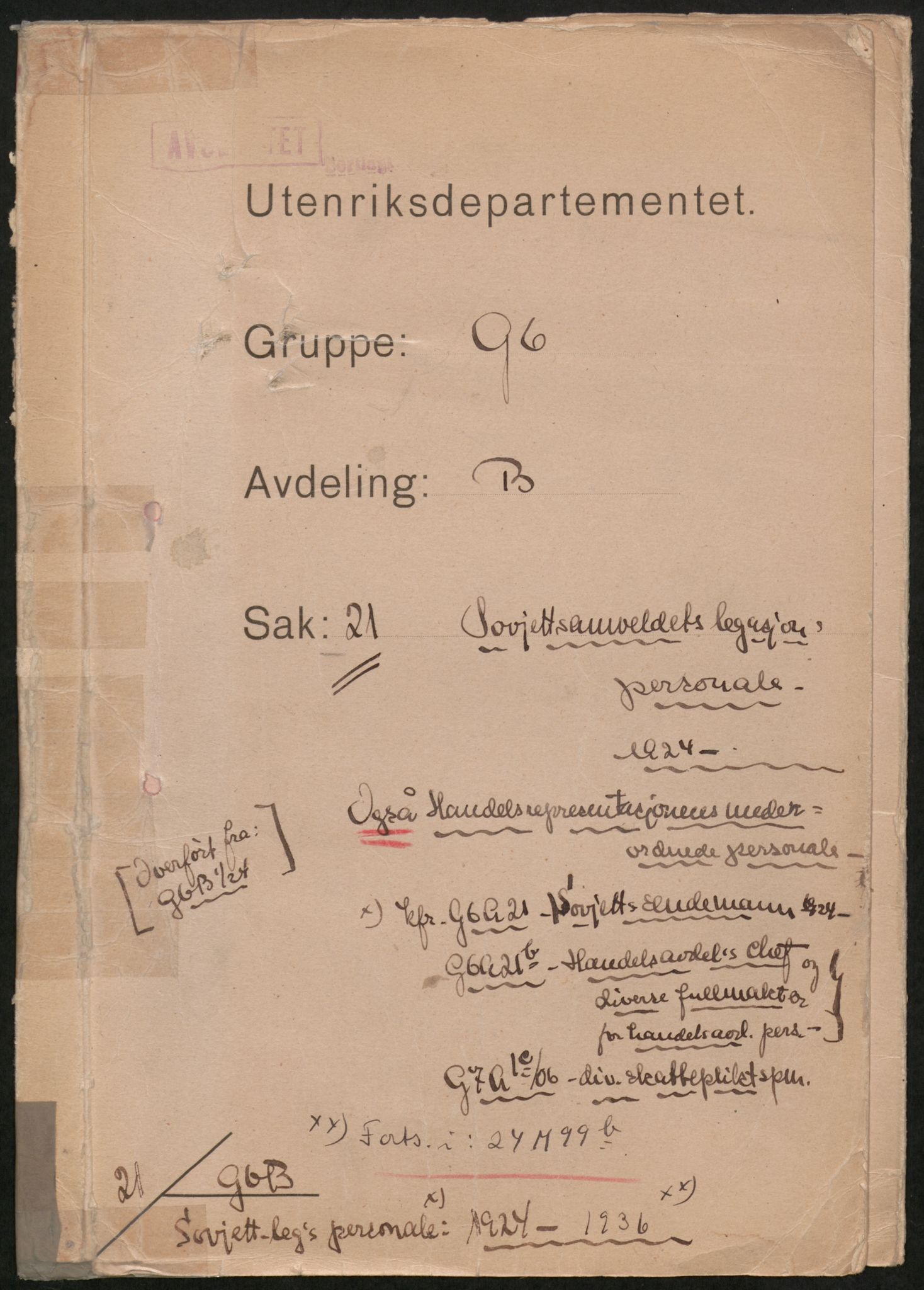 Utenriksdepartementet, RA/S-2259, 1924-1938, p. 582