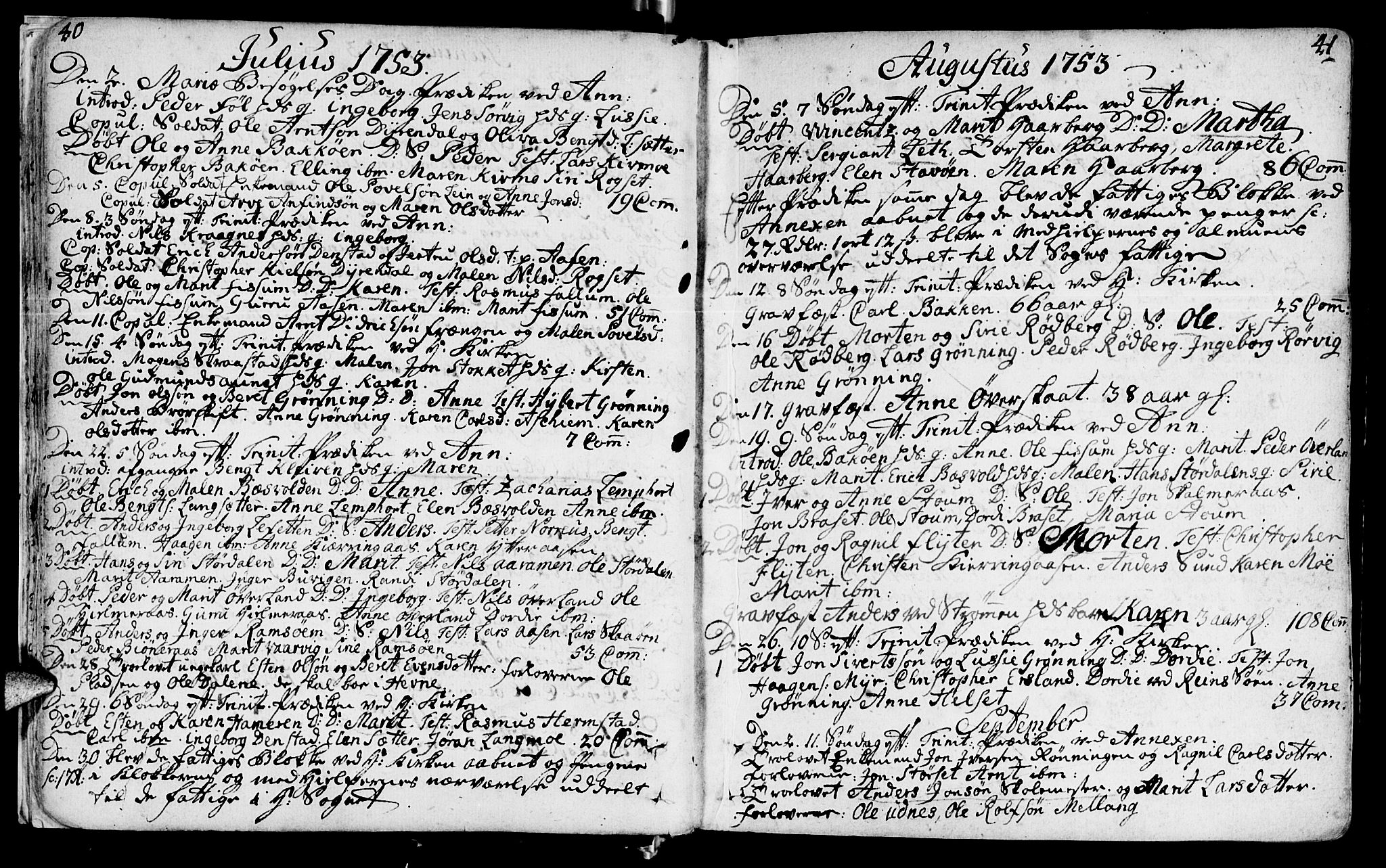 Ministerialprotokoller, klokkerbøker og fødselsregistre - Sør-Trøndelag, SAT/A-1456/646/L0605: Parish register (official) no. 646A03, 1751-1790, p. 40-41