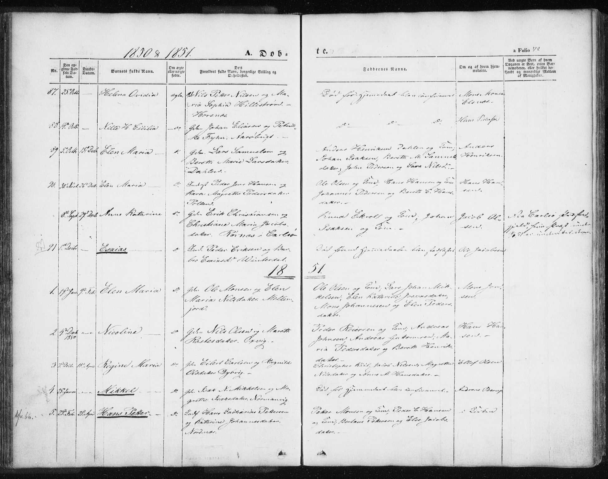 Lyngen sokneprestembete, SATØ/S-1289/H/He/Hea/L0004kirke: Parish register (official) no. 4, 1839-1858, p. 72